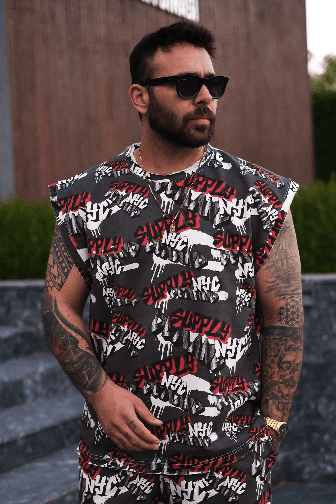 808 Grafiti Tag Desen Tok Oversize Kolsuz Tişört