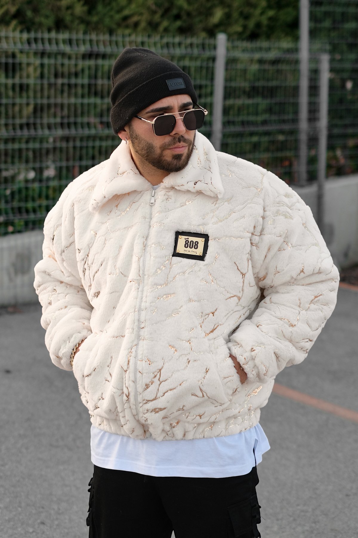 808 Gold Varak Detay Peluş Oversize Dolgulu Mont