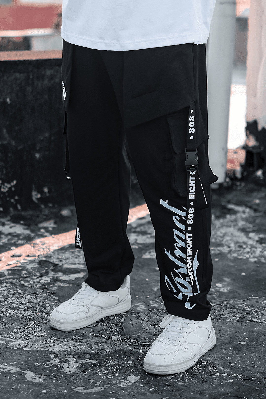 808 Abstract Baskılı Kordon Detay Yarasa Cep Jogger