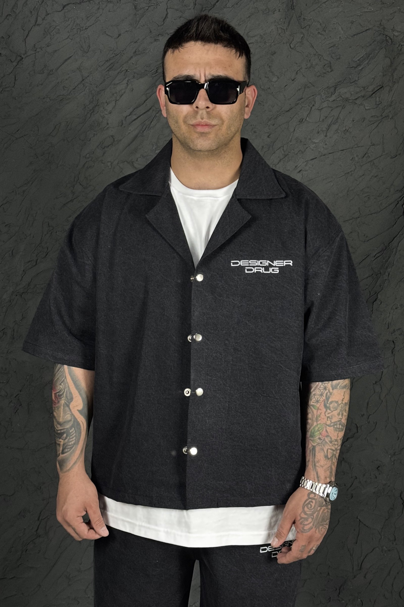 808 Designer Baskılı Oversize Tok Kot Gömlek