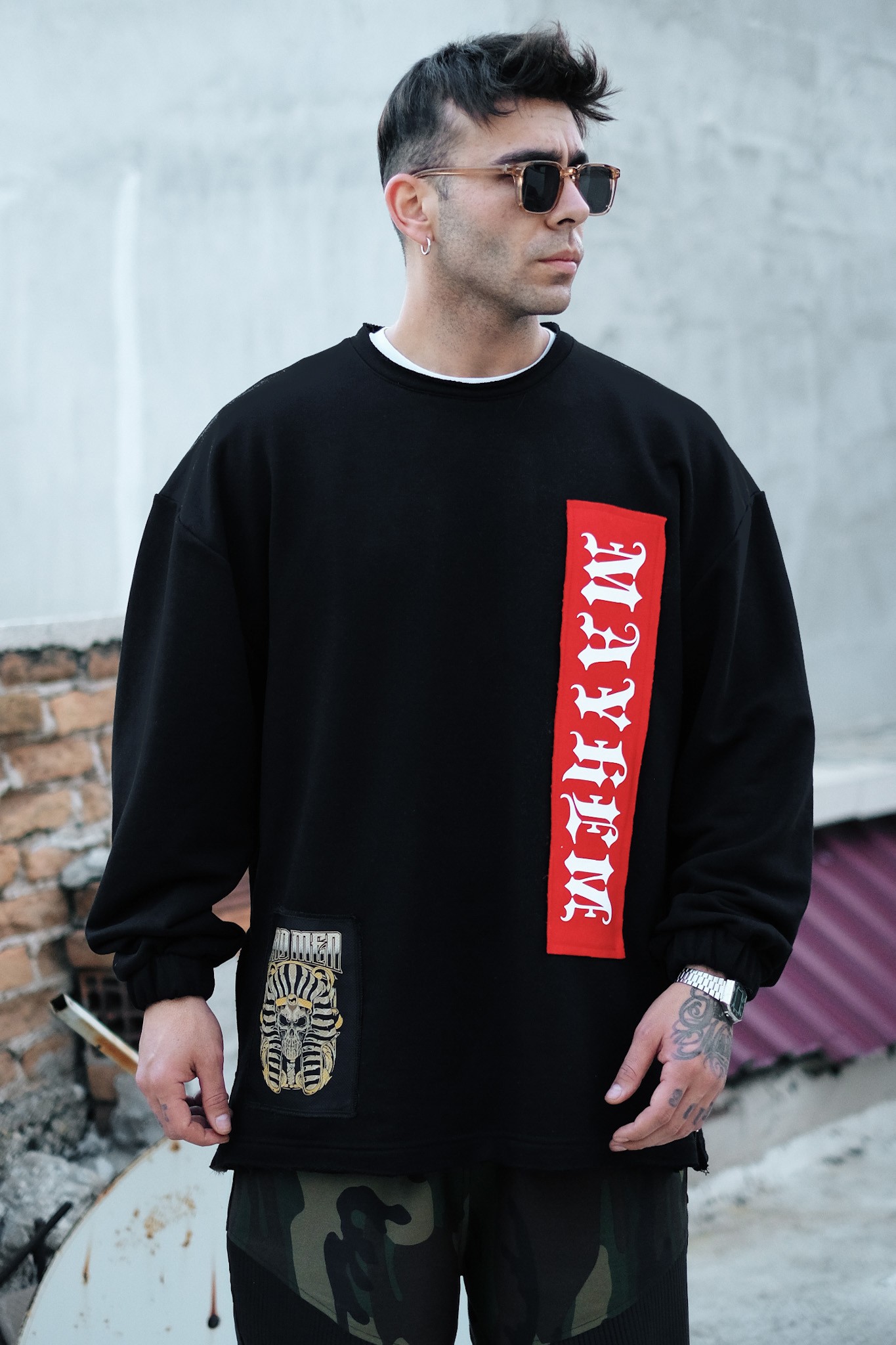 808 ''Bad Men'' Baskılı Fermuar Yırtmaç Oversize Sweatshirt