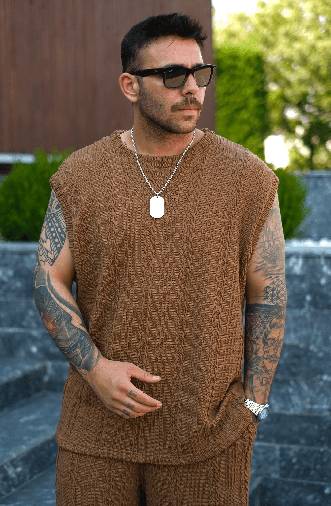 808 Dokulu Triko Dökümlü Kolsuz Oversize Tişört