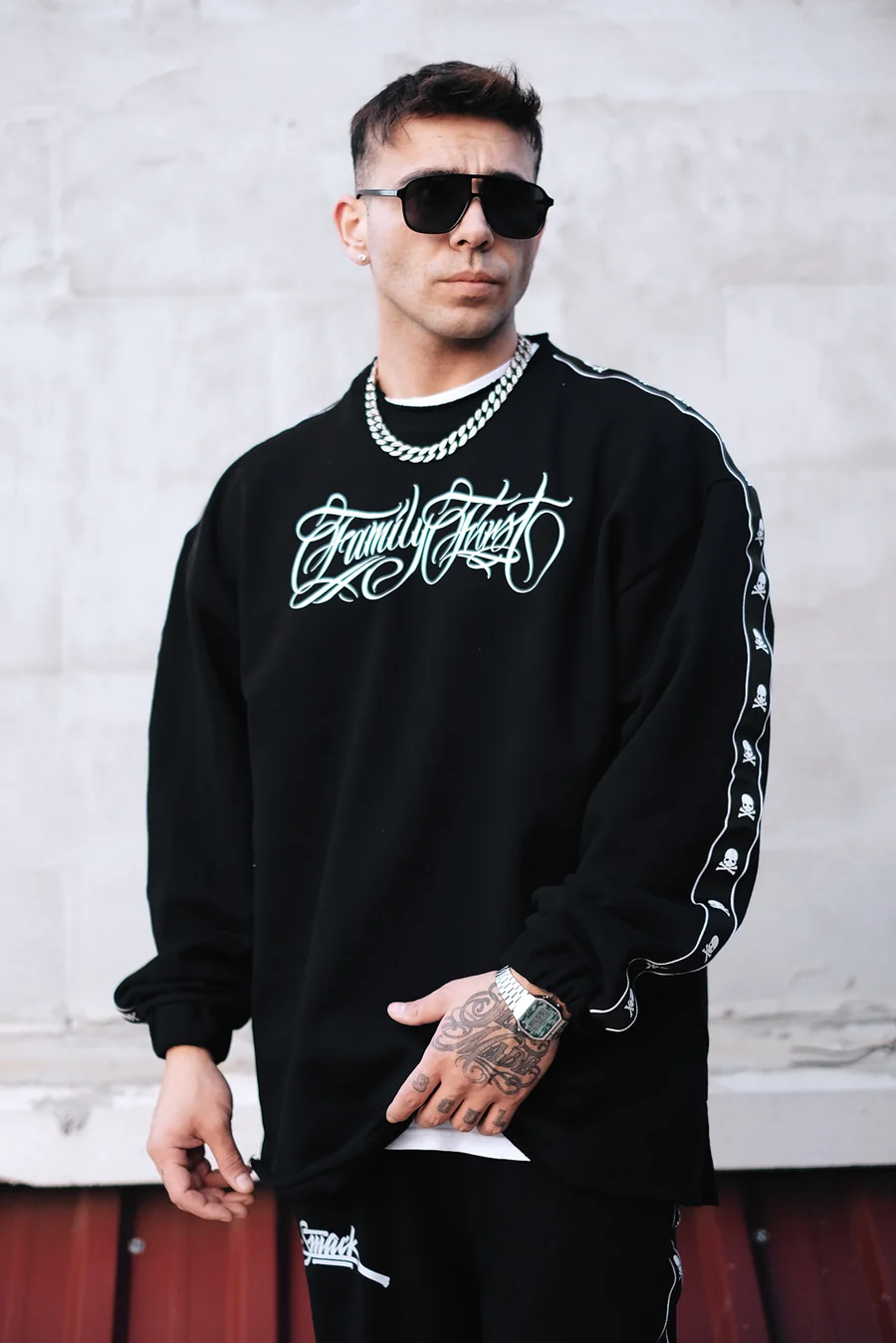 808 Family First Şerit Detay Oversize Sweatshirt - Siyah