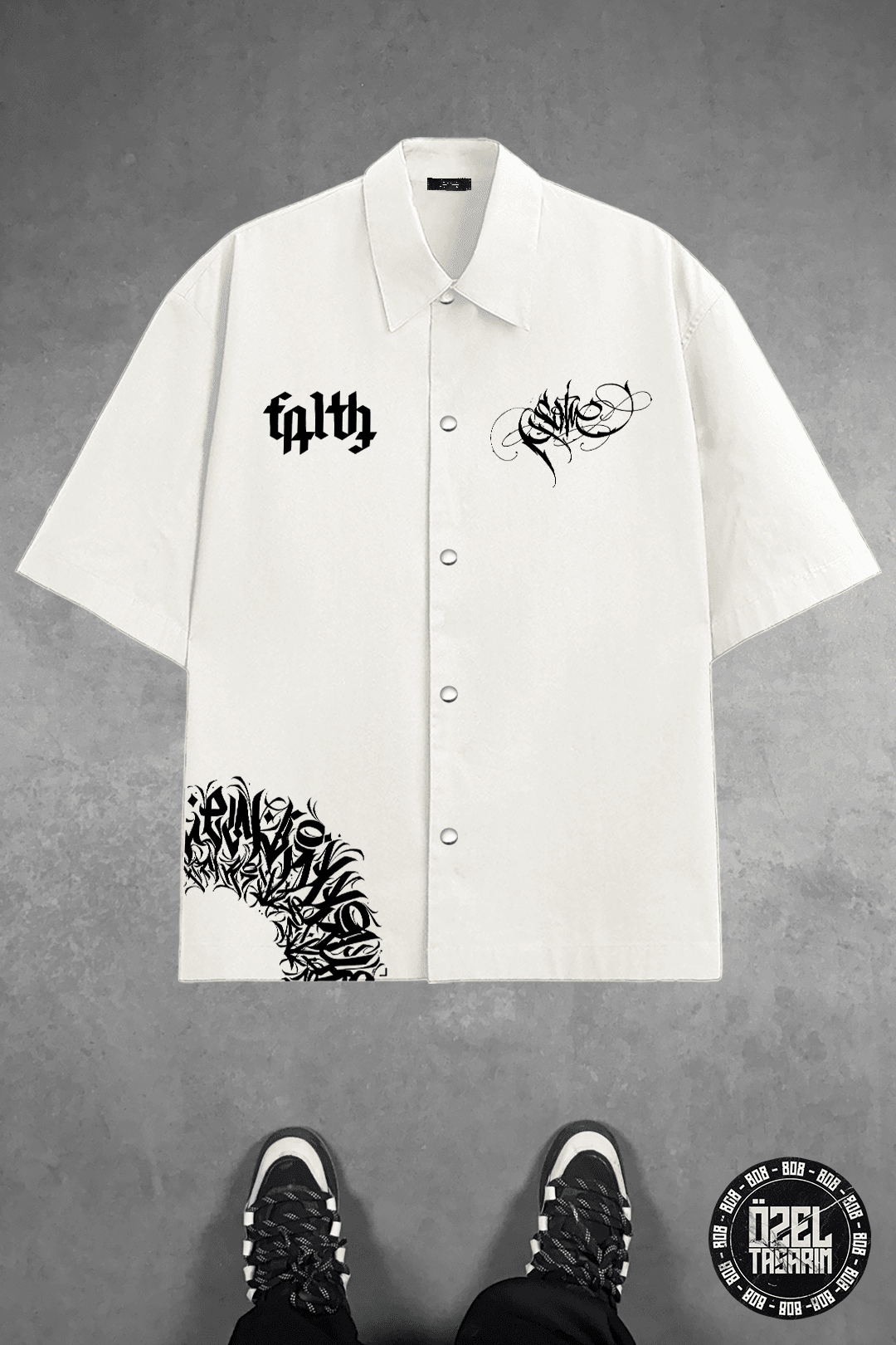808 " Sokak Tipografi " Baskılı Oversize Takım ( Gömlek + Şort )