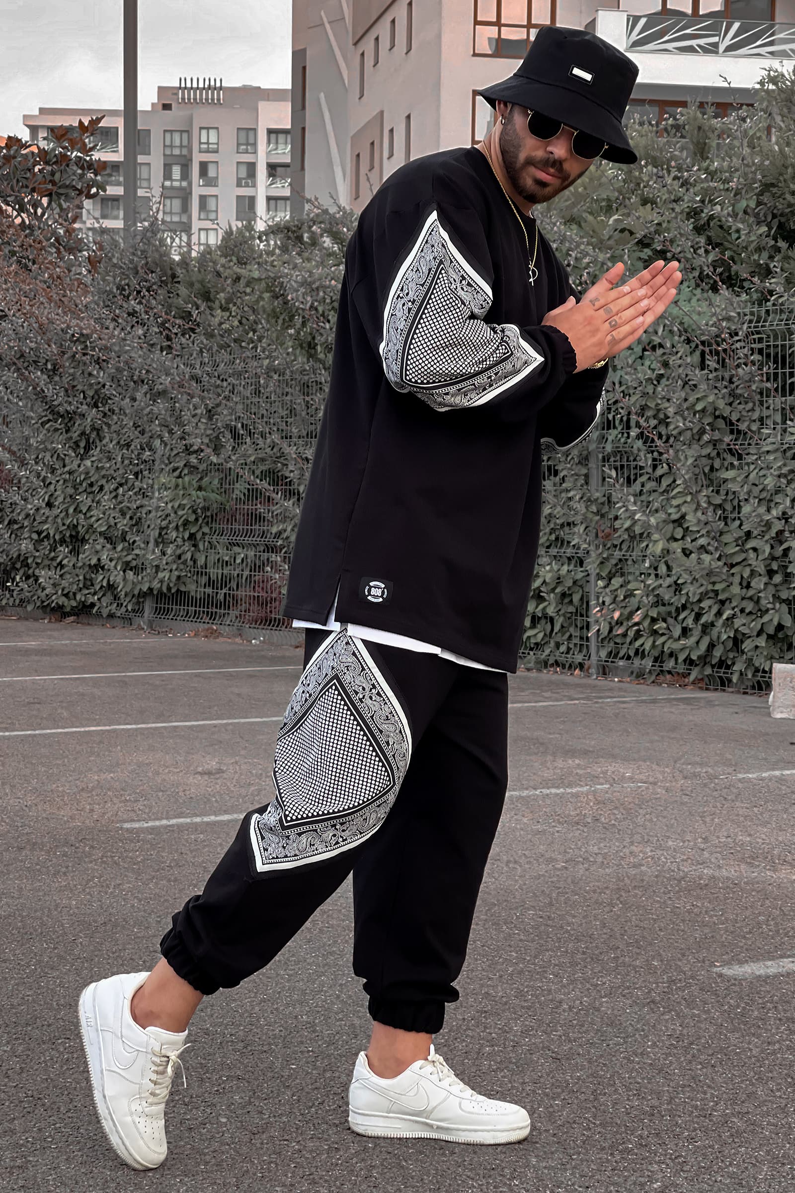 808 Pain Bandana Kontrast Oversize ( Sweatshirt + Jogger ) - Siyah