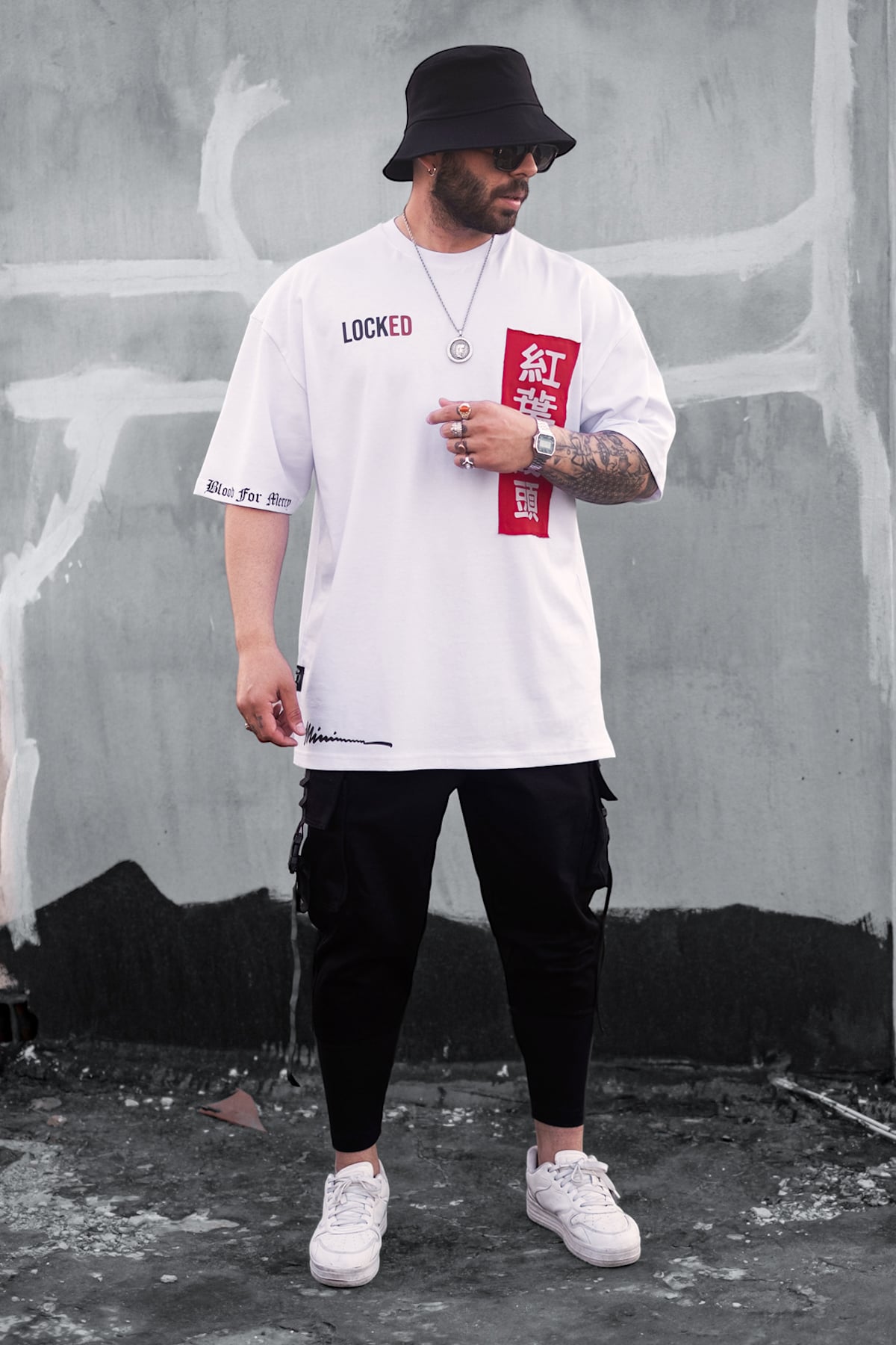 808 Locked Baskılı Oversize Tişört