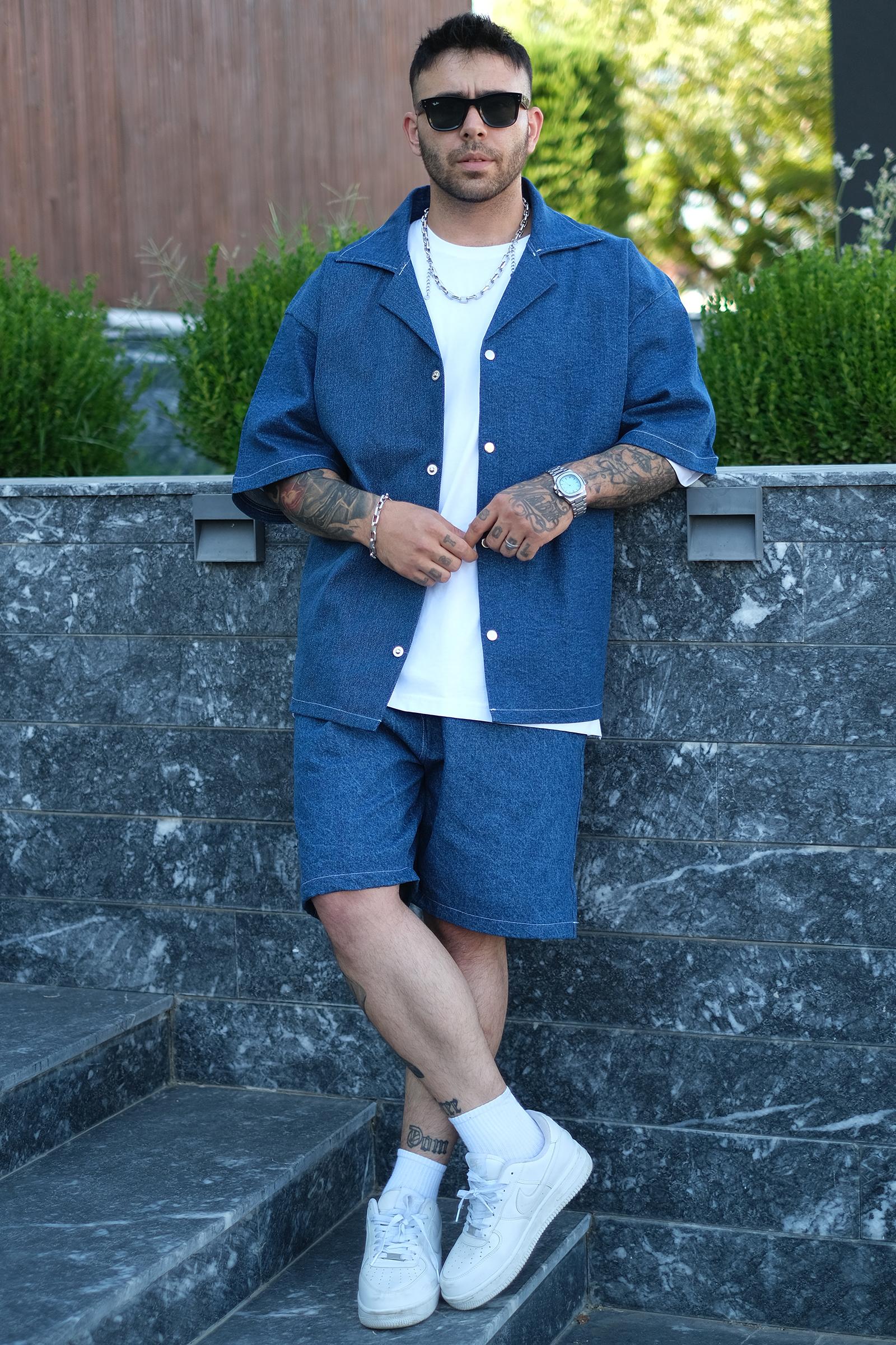 808 Oversize Basic Tok Kot Takım (Gömlek + Şort)
