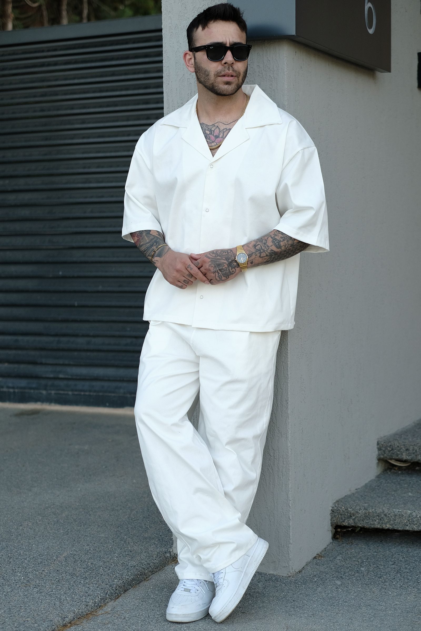 808 Oversize Basic Gömlek - Ekru