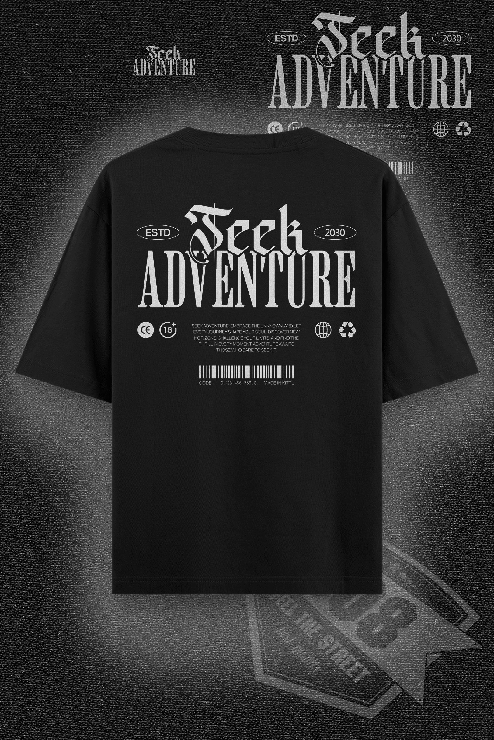 808 Seek Adventure Baskılı Oversize Tişört - Siyah