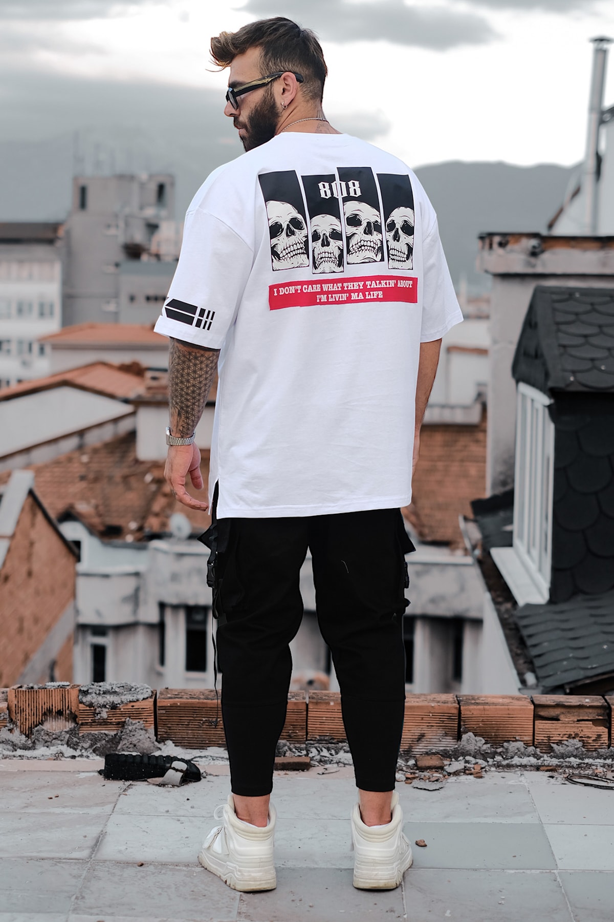 808 DRXGS Sırt ve Kol Baskılı Oversize Tişört