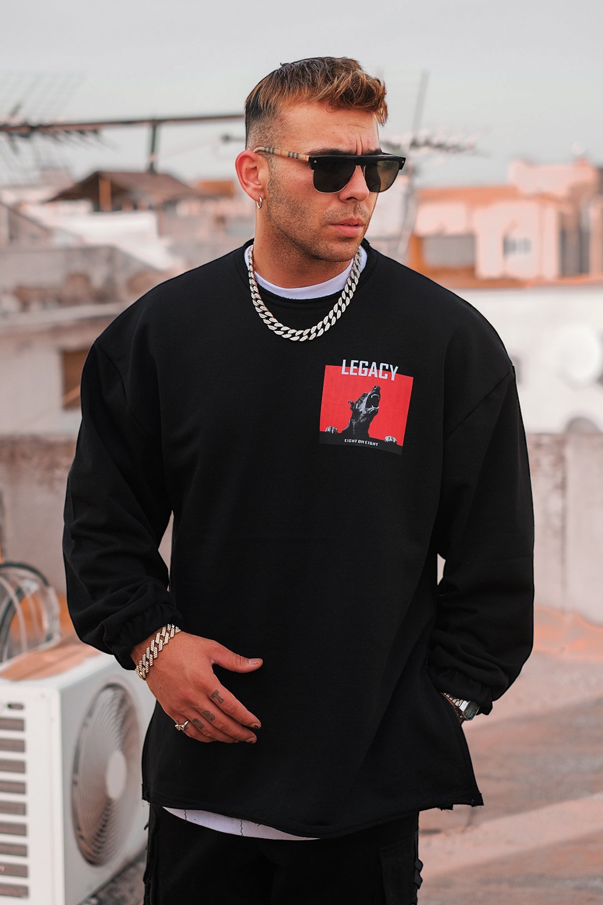 808 Legacy Göğüs Baskılı Oversize Sweatshirt