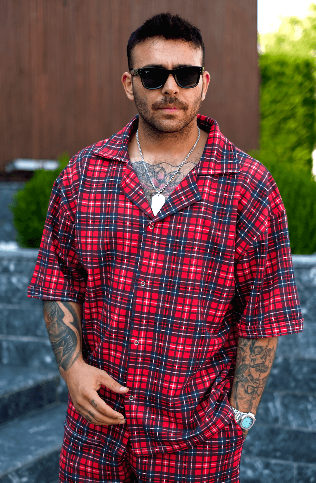 808 Ekose Desen V Yaka Tok Oversize Gömlek