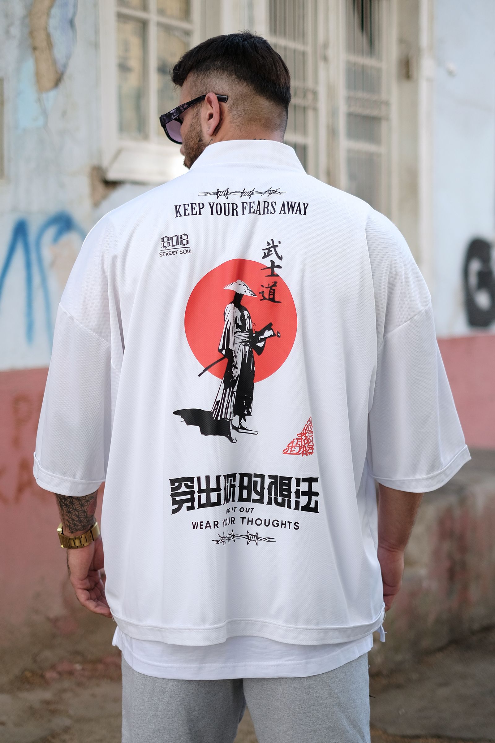 808 Oversize Sırt Baskılı Fakir Kol Özel Tasarım Kimono