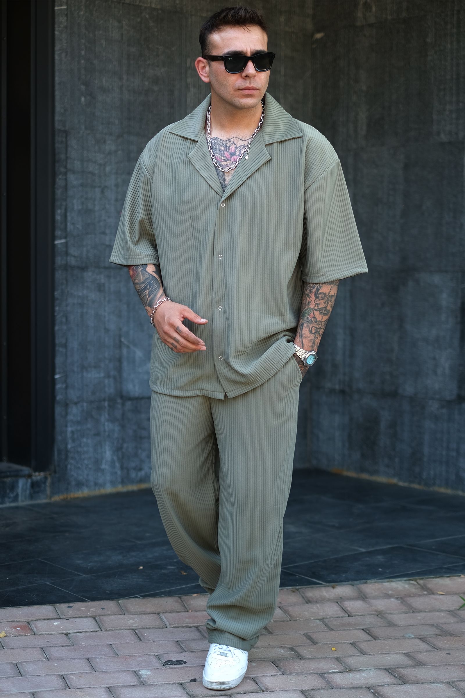 808 Fitil Dokulu Baggy Tok Jogger - Açık Haki