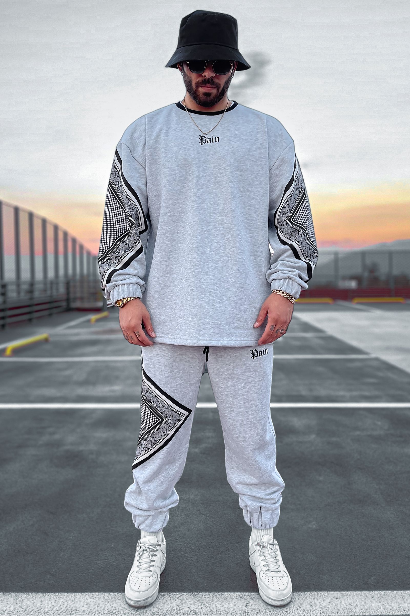 808 Pain Bandana Kontrast Oversize Jogger - Gri Melanj