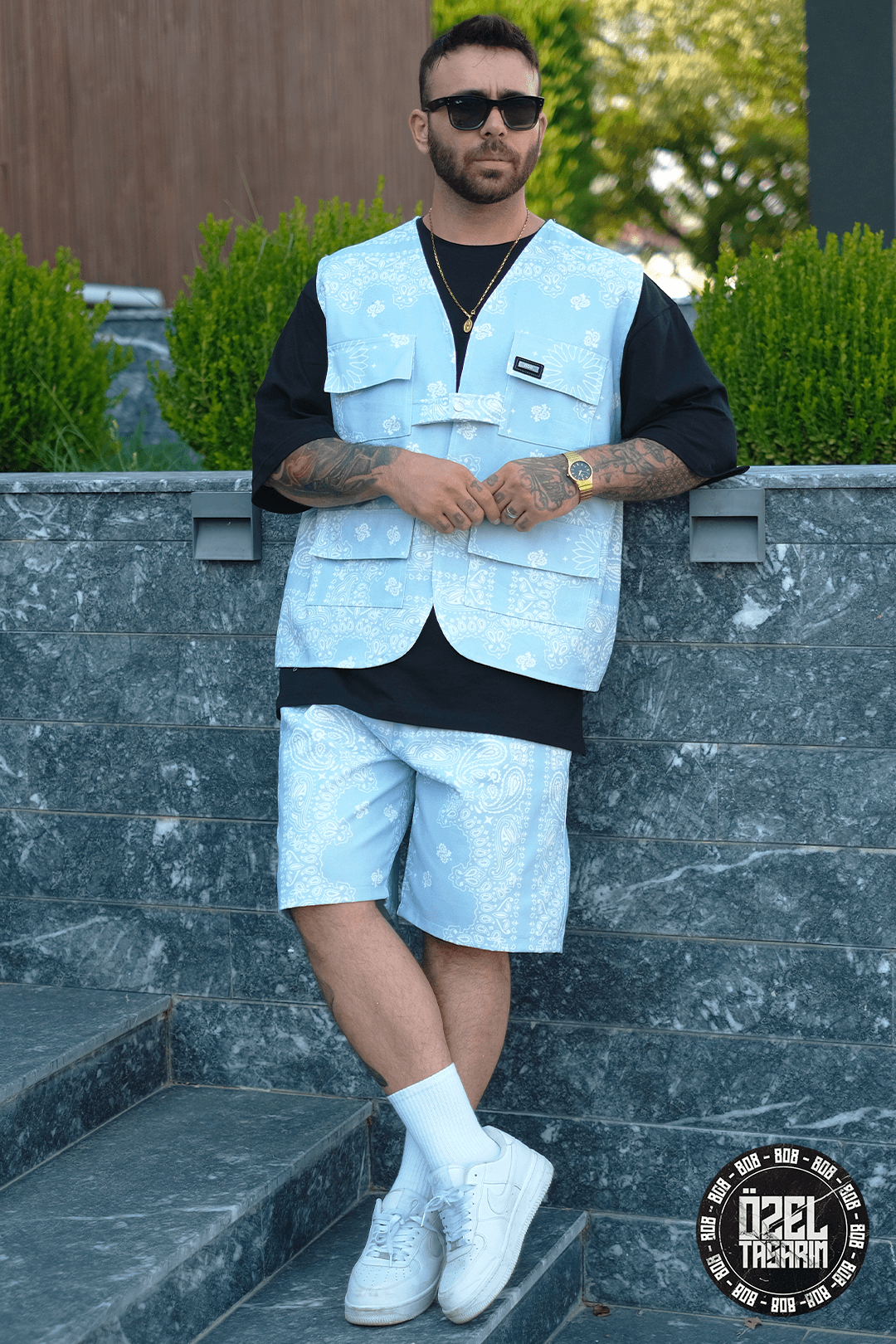 808 Sky Bandana Desen Oversize Takım ( Yelek + Şort )