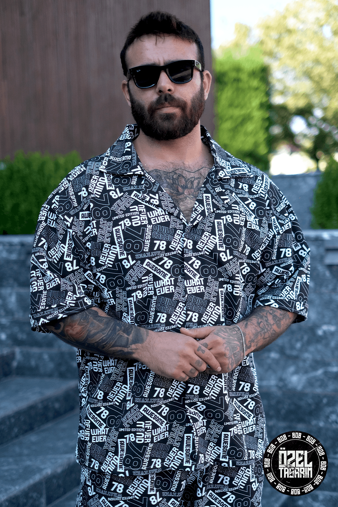 808 78 Desen Tok Oversize V Yaka Gömlek