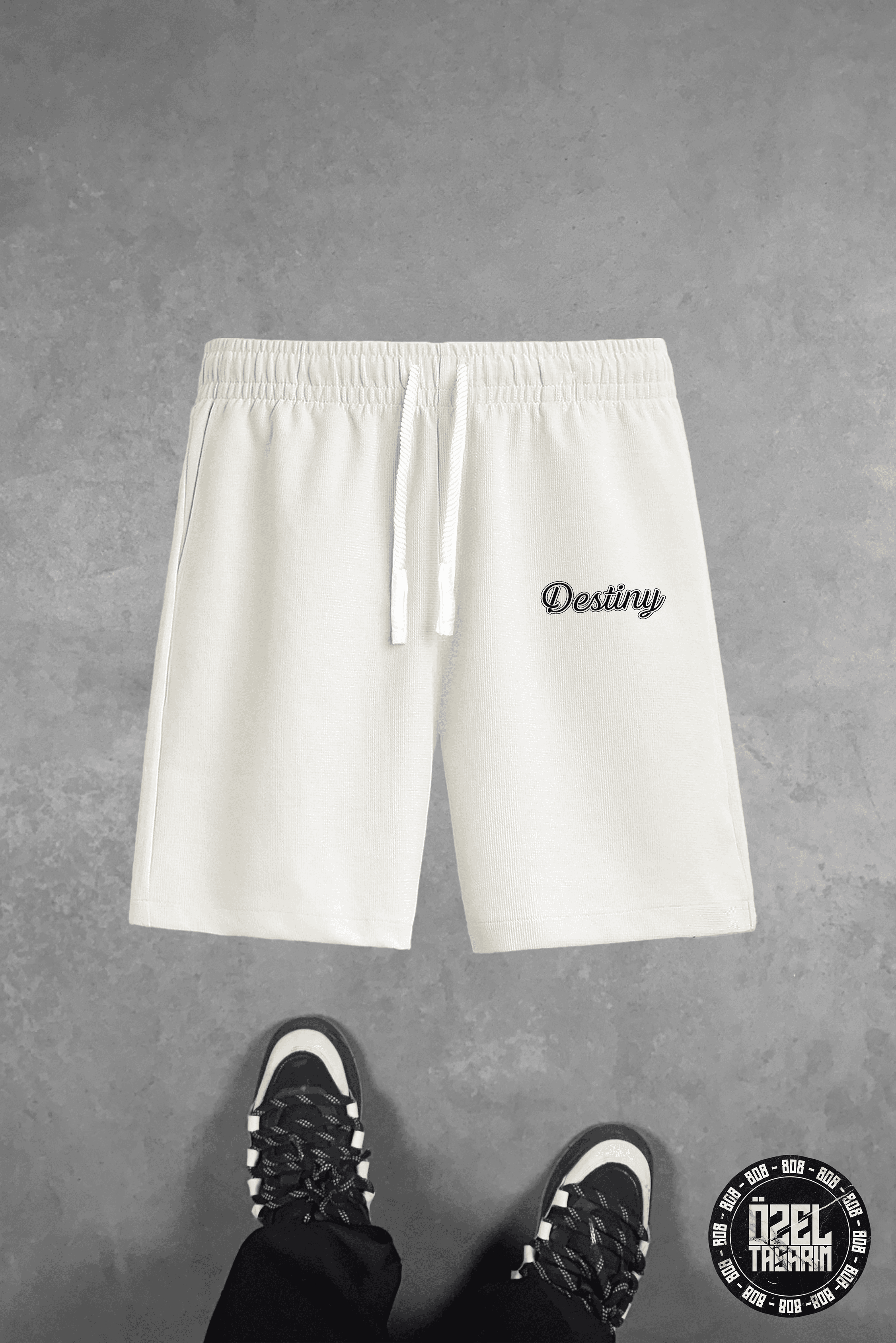 808 " Destiny " Baskılı Oversize Şort - Beyaz