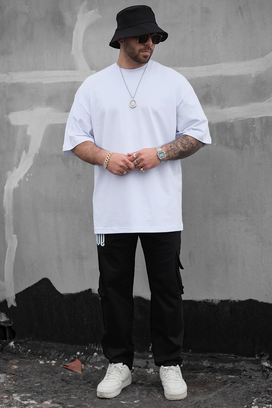 808 Basic Oversize Tişört - Beyaz