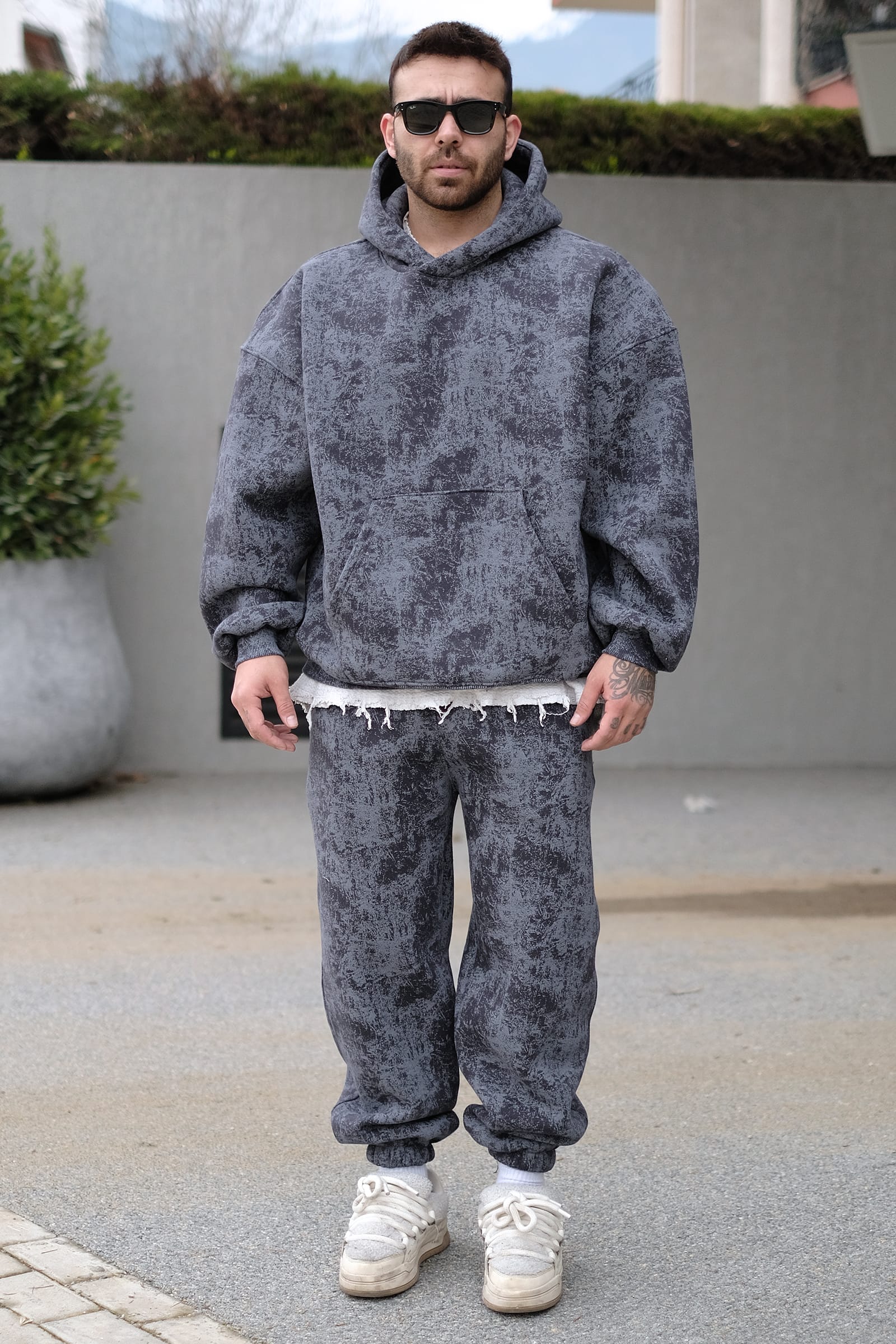 808 Eskitme Efekt Oversize Puff Takım - Antrasit