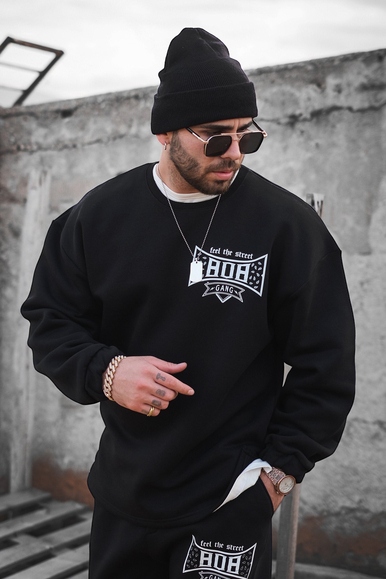 808 Gang Baskılı Oversize Sweatshirt