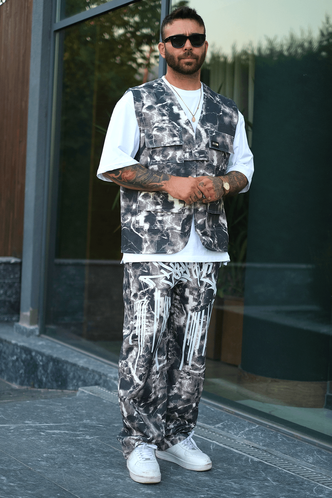 808 marble Desen Oversize Takım ( Yelek + pantolon )