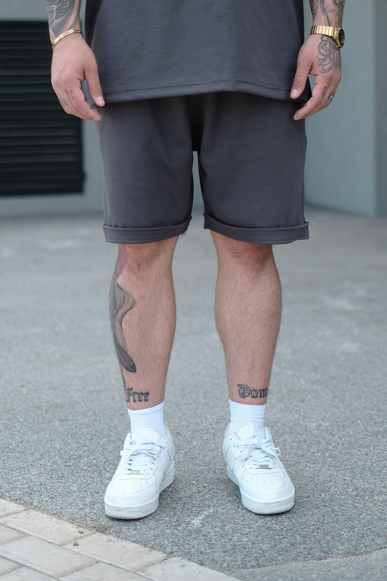 808 Basic Tok Oversize Şort - Koyu Gri
