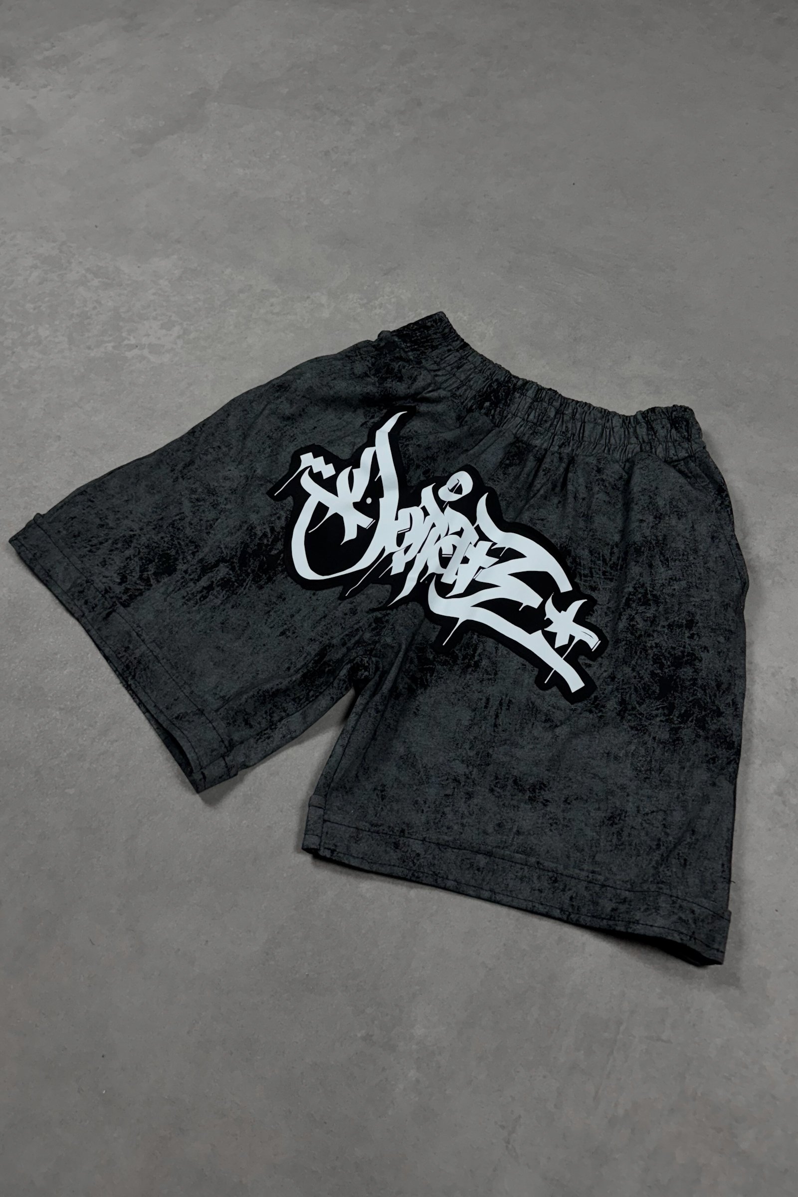 808 Tag Baskılı Oversize Şort - Koyu antrasit