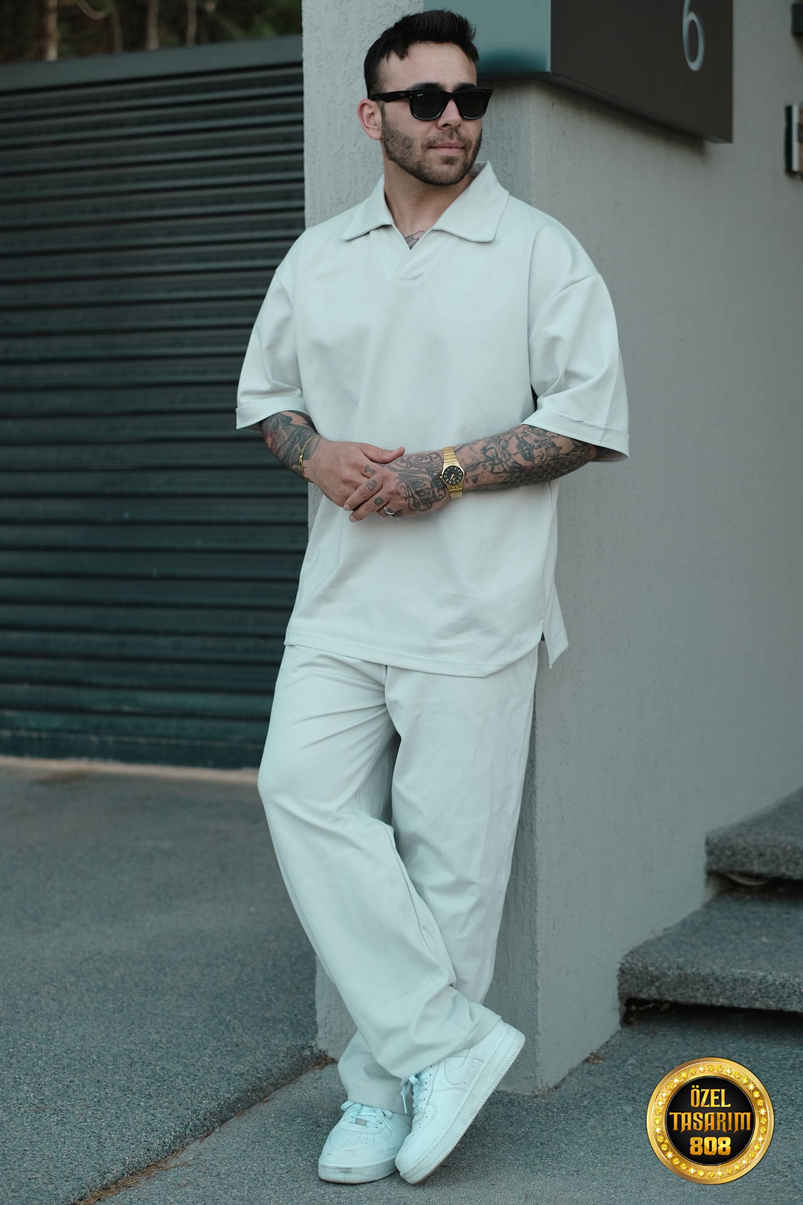 808 Yakalı Basic Tok Oversize Takım - Açık Gri