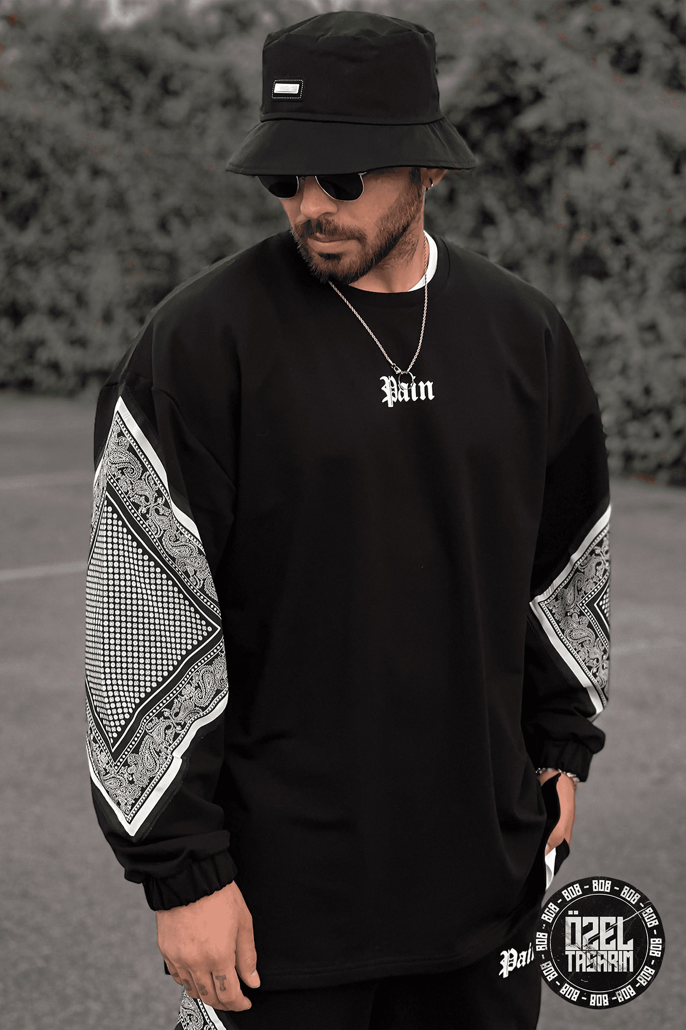 808 Pain Bandana Kontrast Oversize ( Sweatshirt + Jogger ) - Siyah