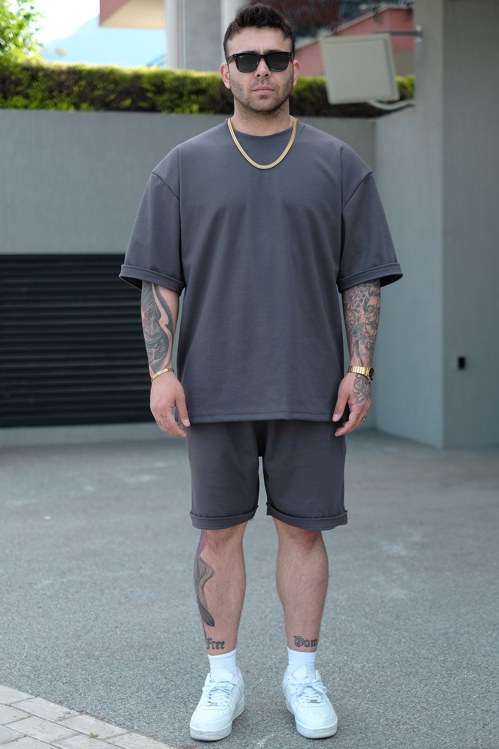 808 Basic Oversize Tok Tişört - Koyu Gri