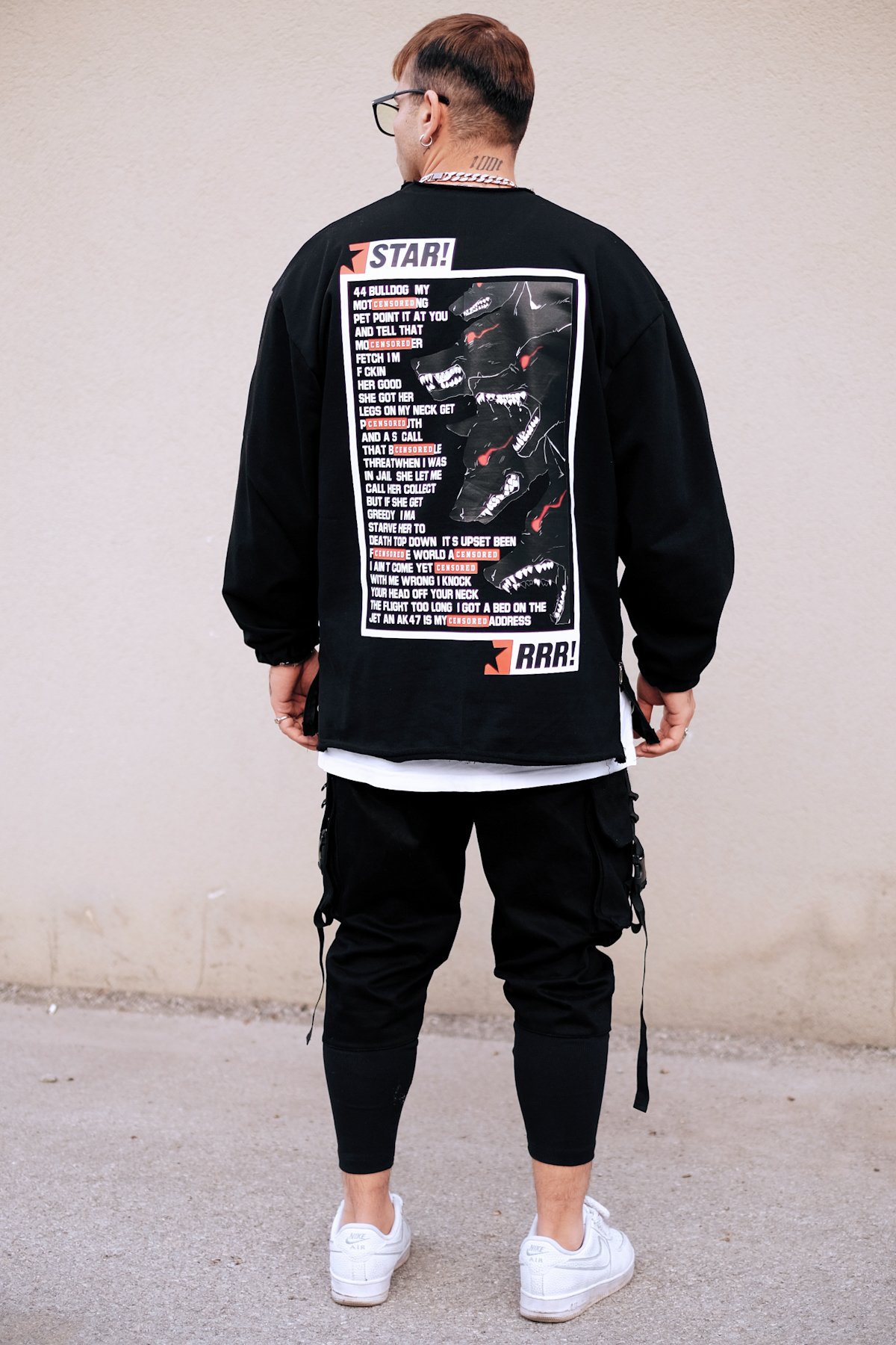 808 RRR! Sırt Baskılı Oversize Fermuar Yırtmaç Sweatshirt