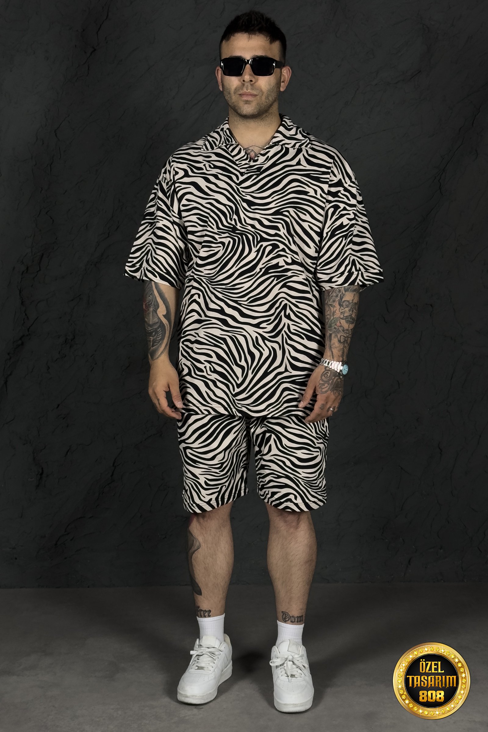 808 Zebra Desen Oversize Yakalı Takım