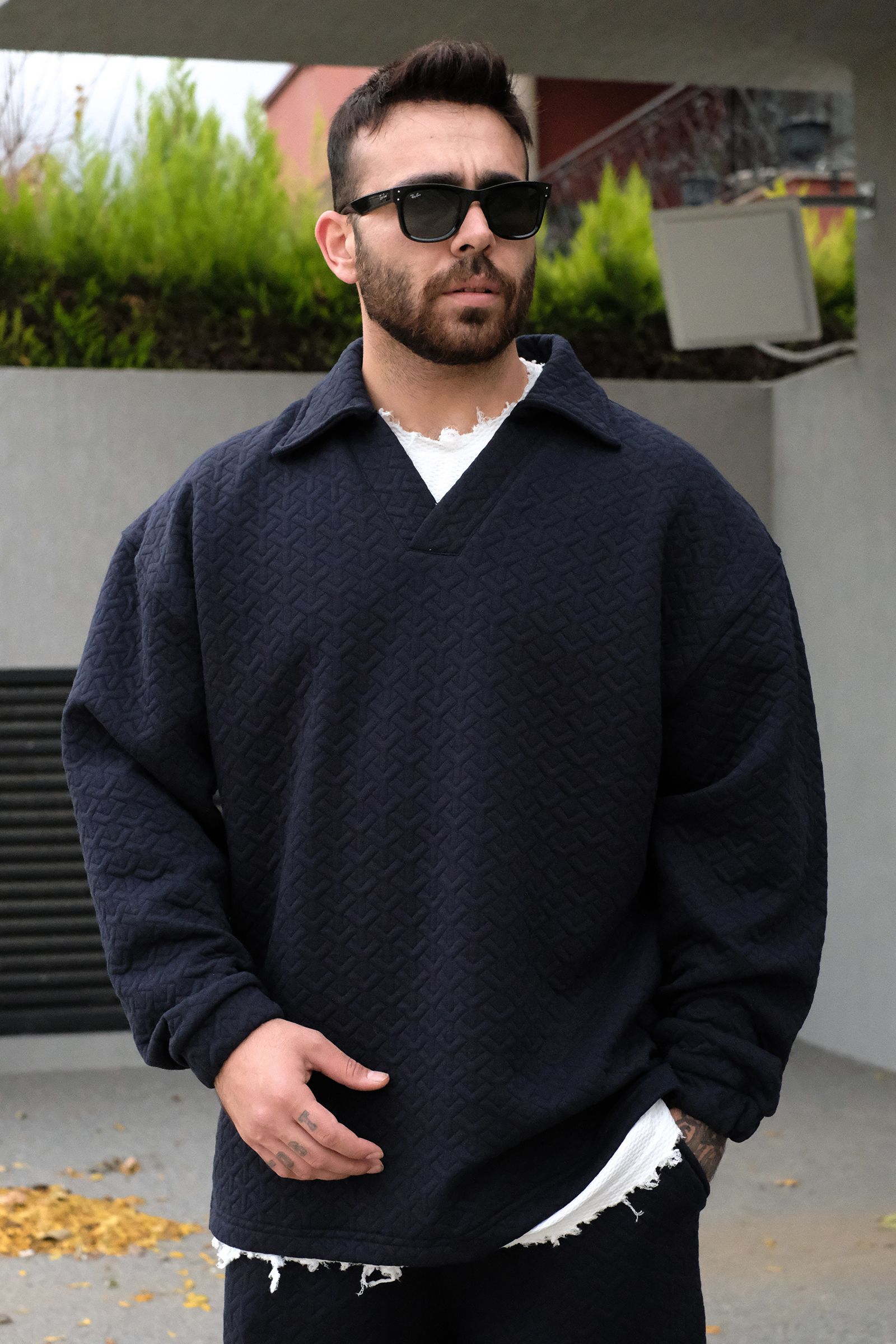 808 Doku Detay Özel Tasarım Oversize Yakalı Sweatshirt