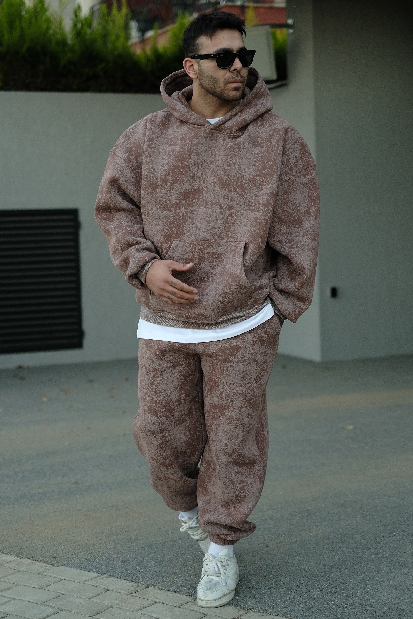 808 Eskitme Efekt Oversize Puff Jogger Eşofman Altı - Kahverengi