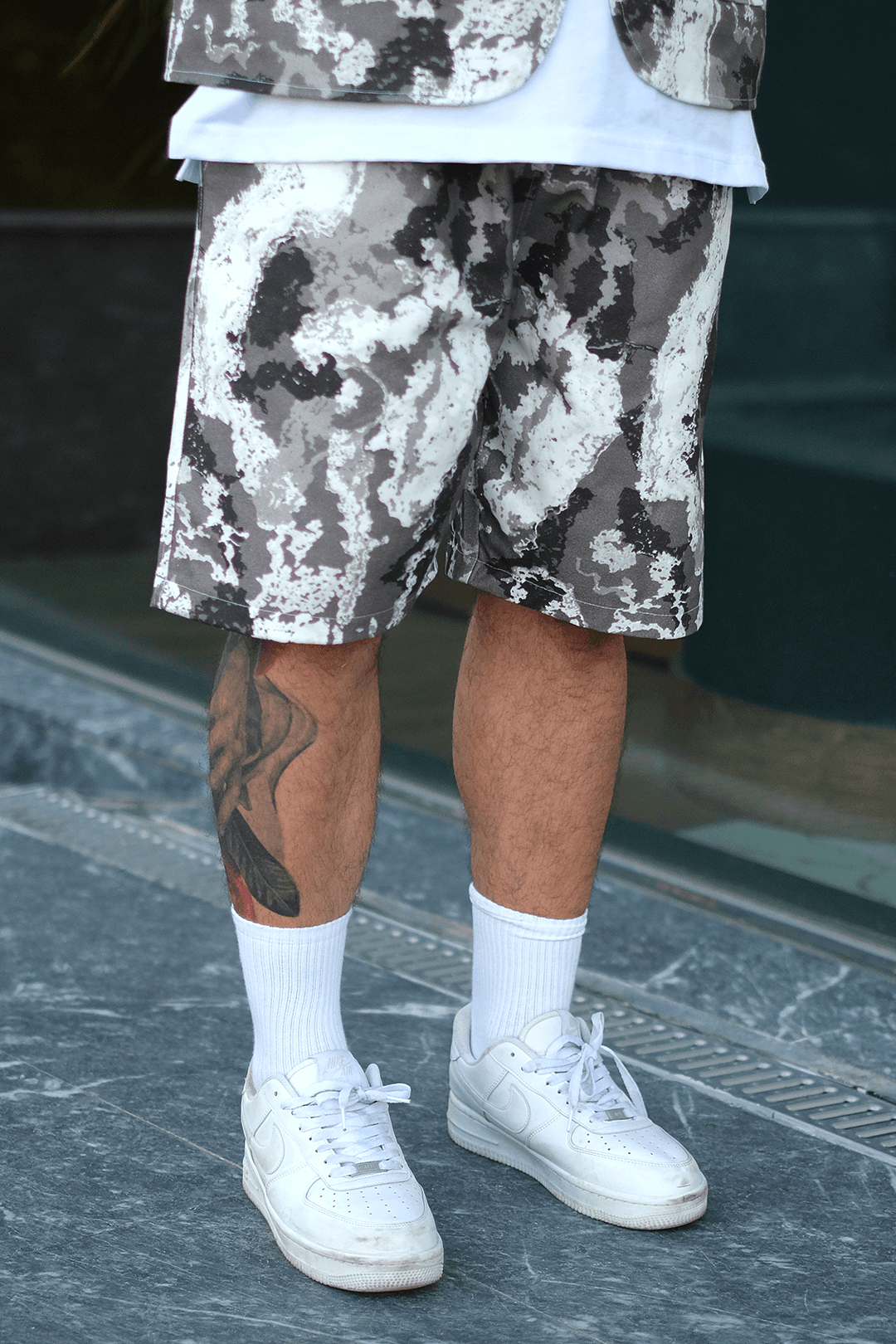 808 Monokrom Kamuflaj Desen Oversize Şort
