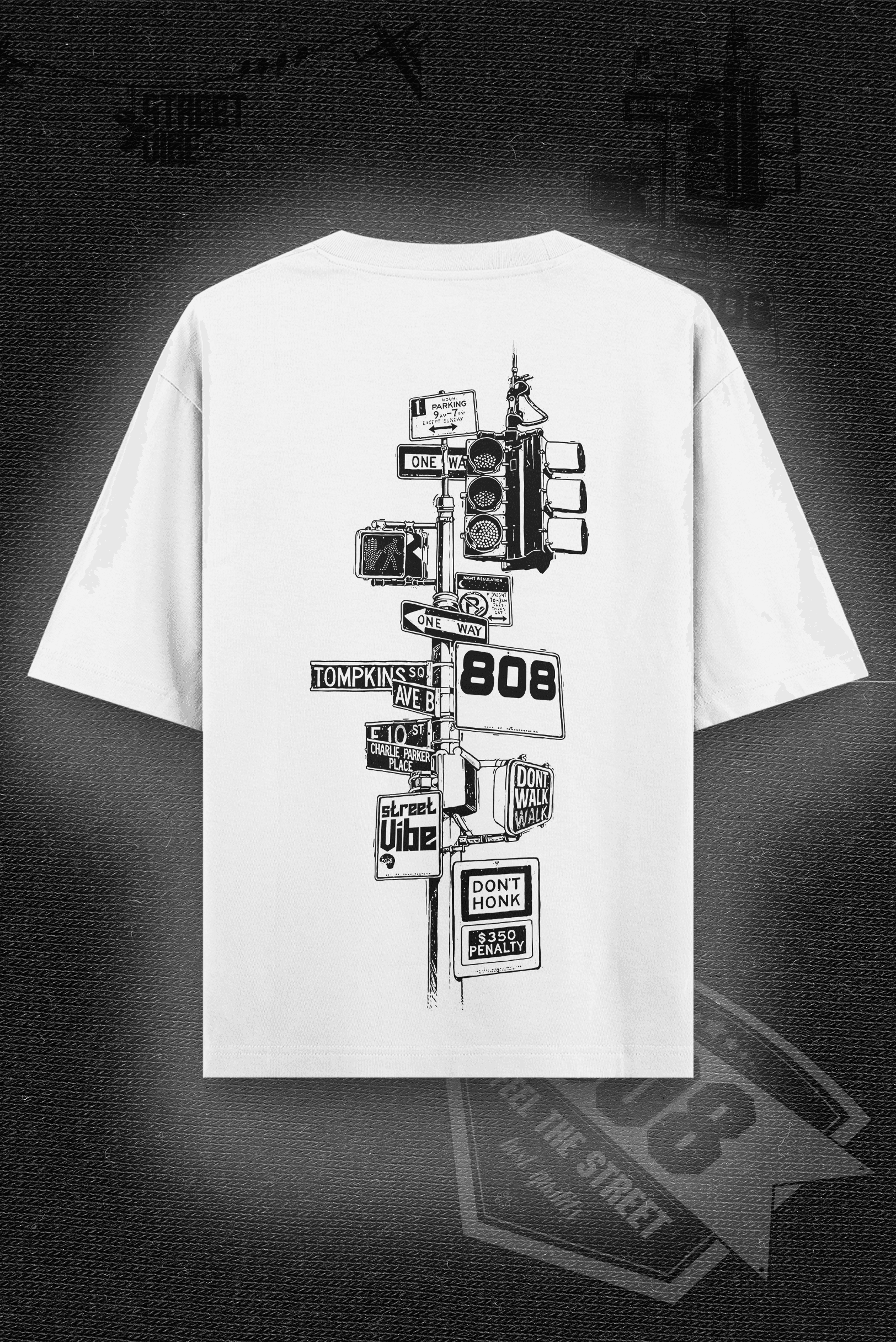 808 " Street Vibe " Baskılı Oversize Tişört - Beyaz