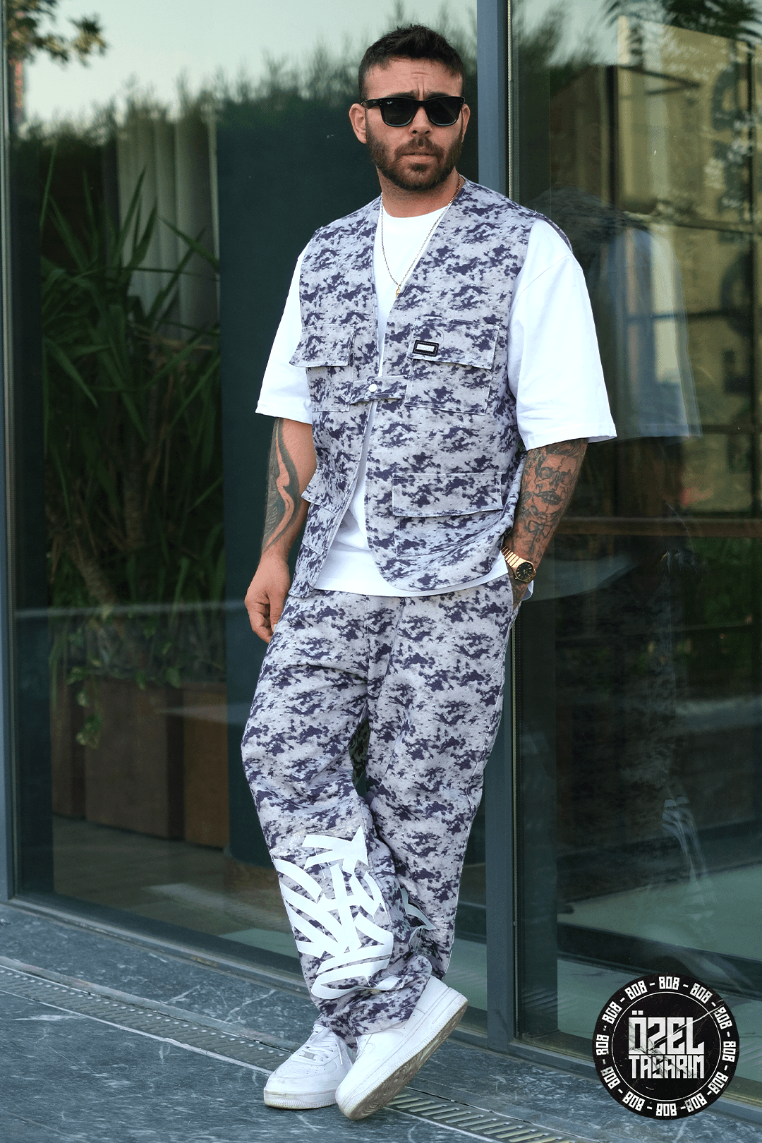 808 Gölge Batik Desen Oversize Takım ( Yelek + Şort )