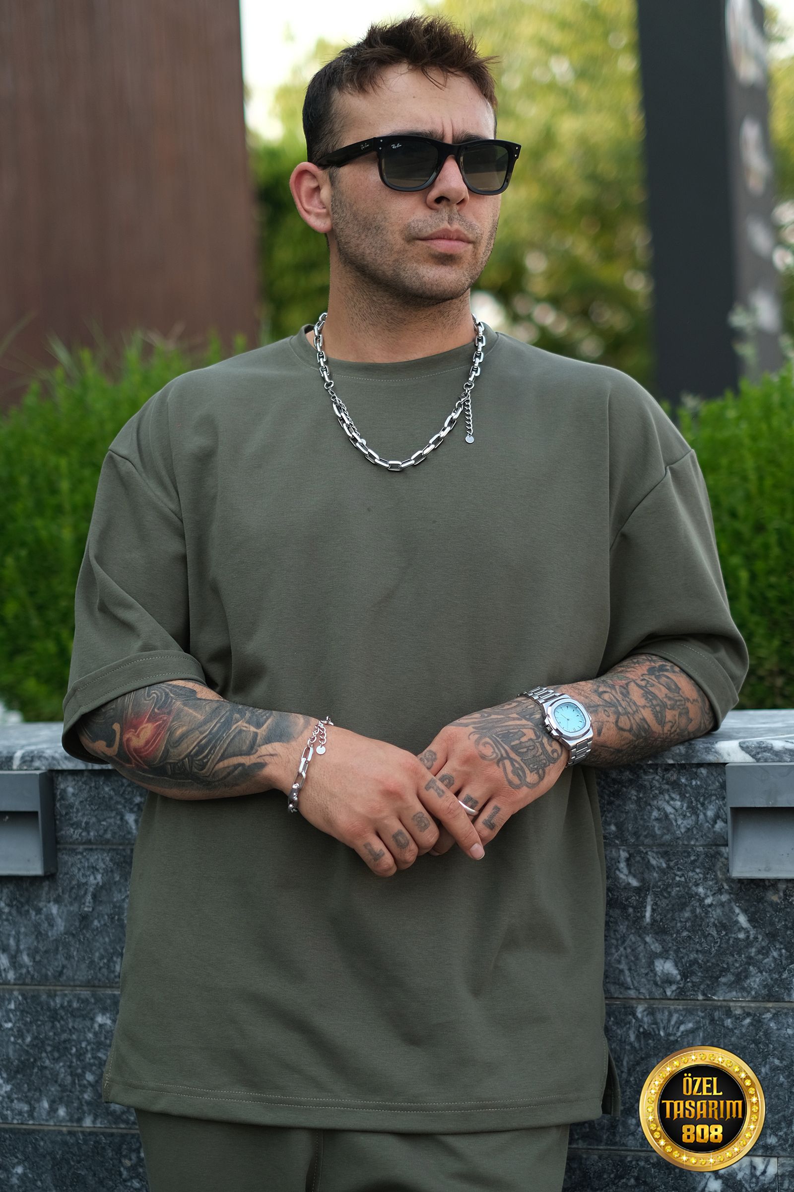 808 Basic Oversize Tok Tişört - Haki