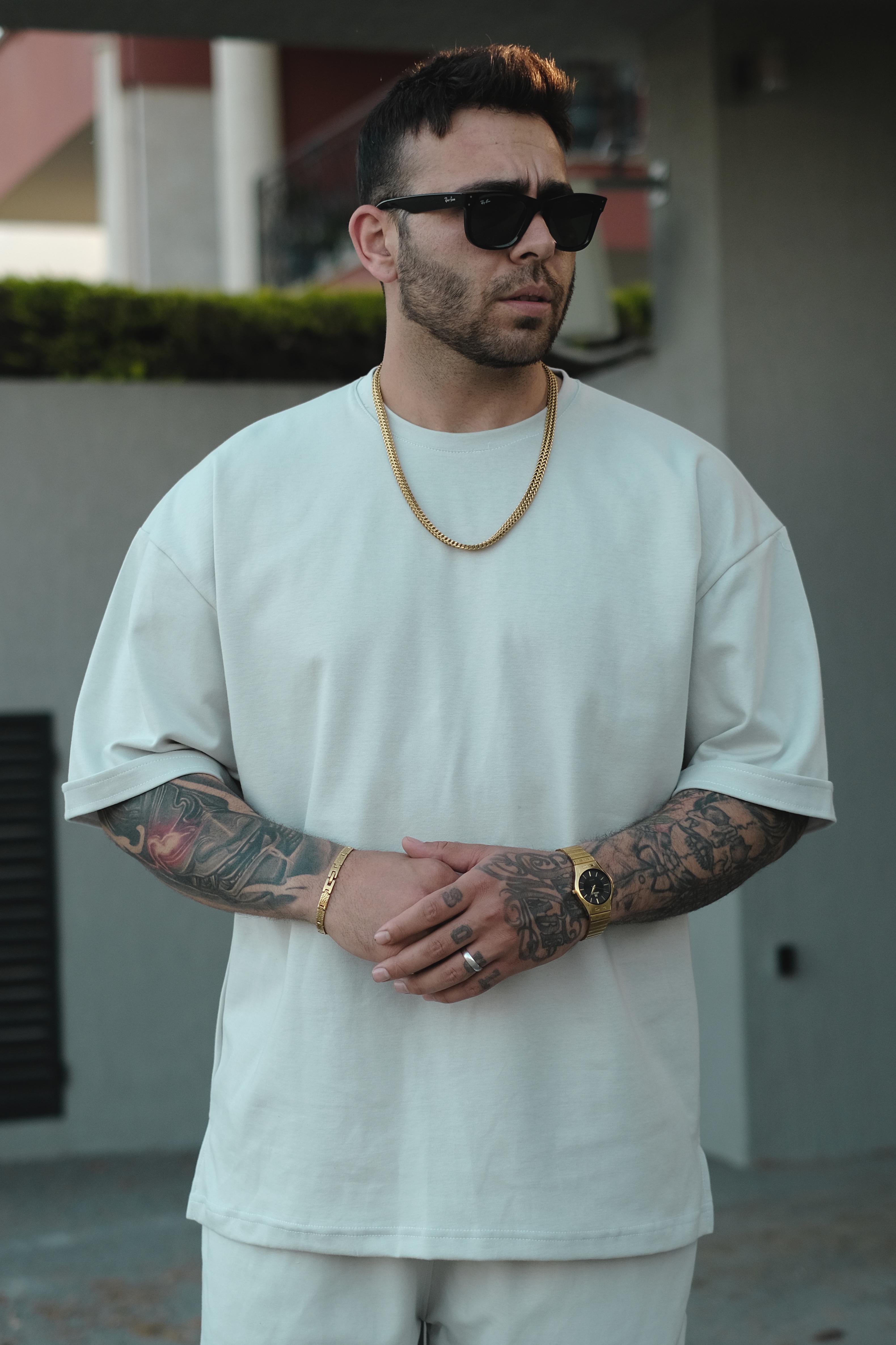 808 Basic Oversize Tok Tişört - Açık Gri