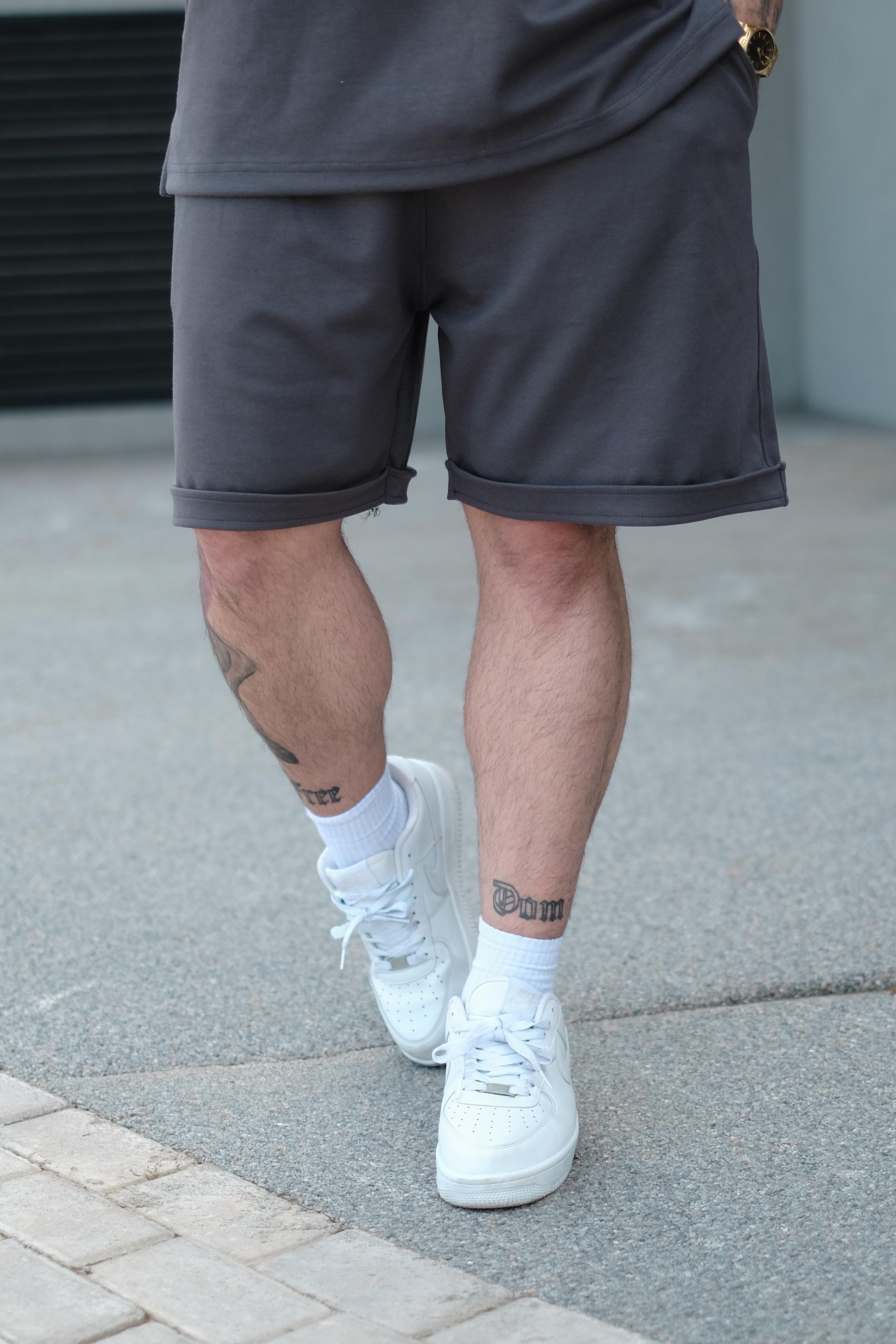 808 Basic Tok Oversize Şort - Koyu Gri