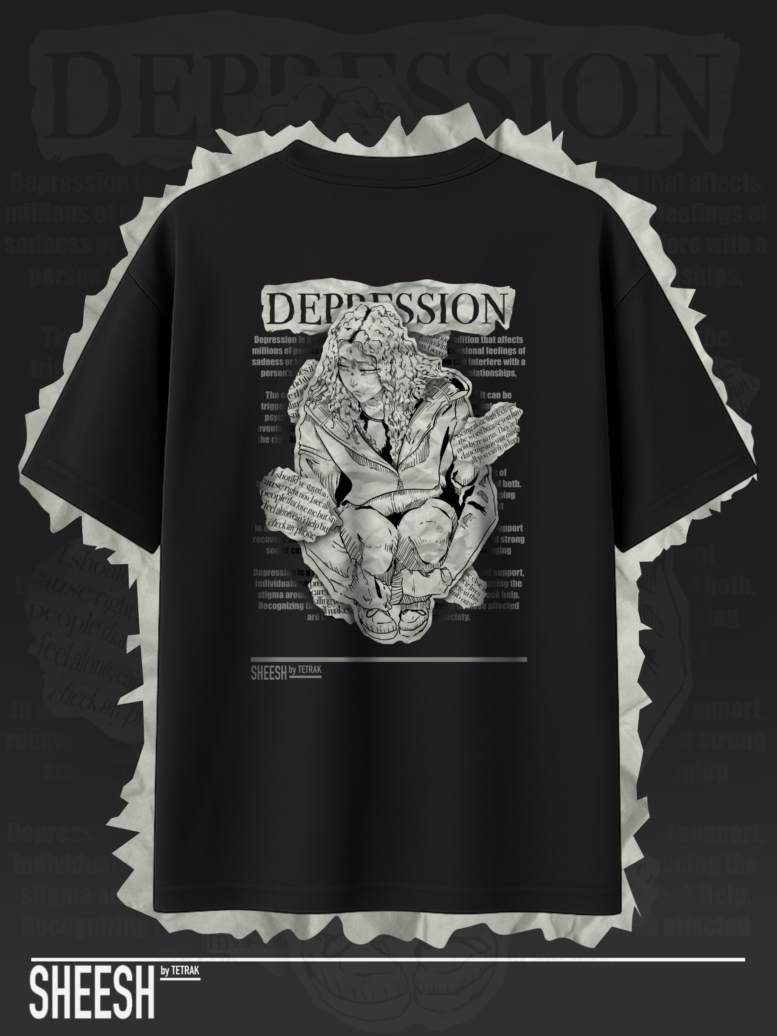 Depression (by TETRAK) Oversize Tshirt - Siyah