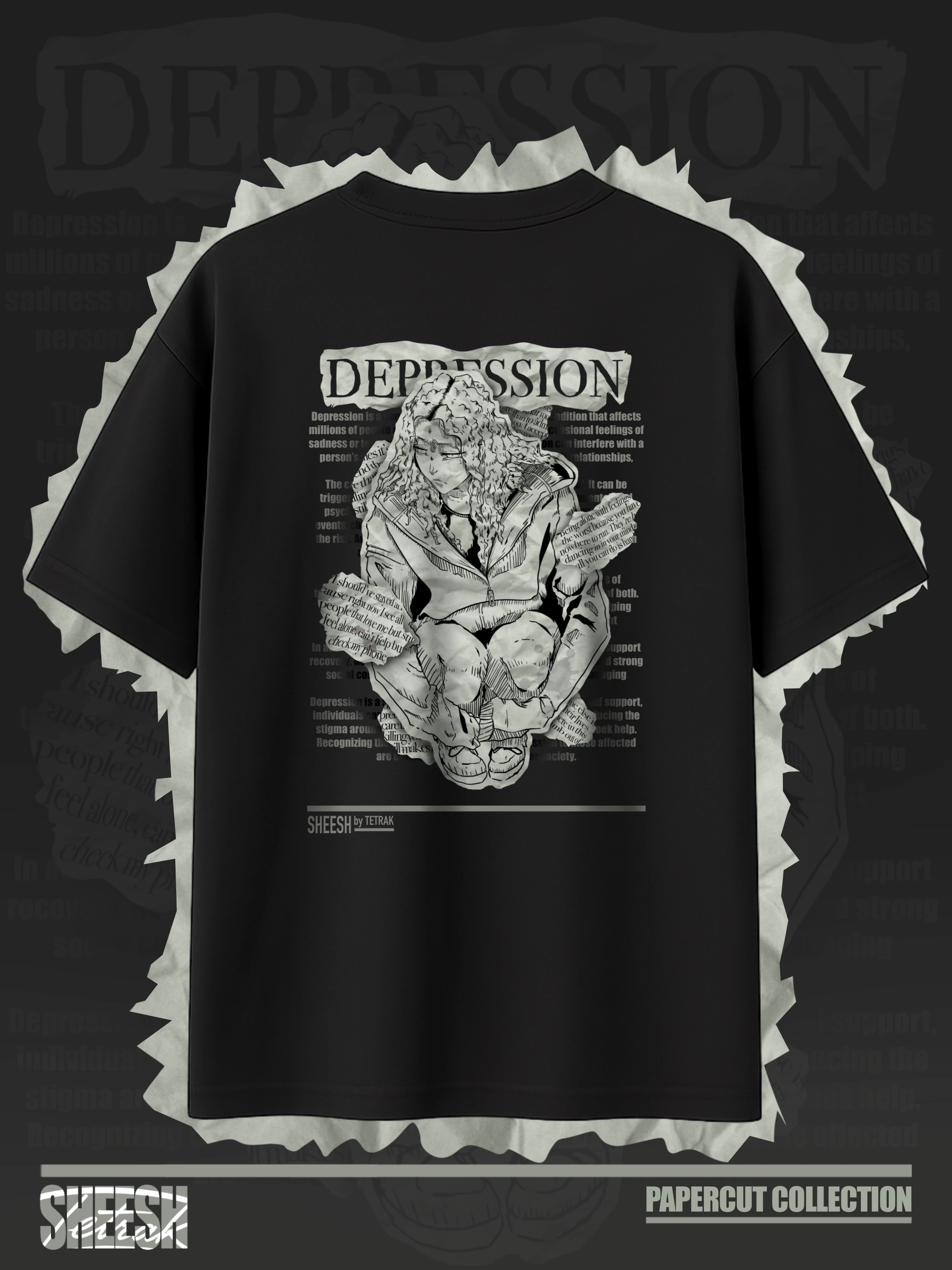 Depression (by TETRAK) Oversize Tshirt - Siyah