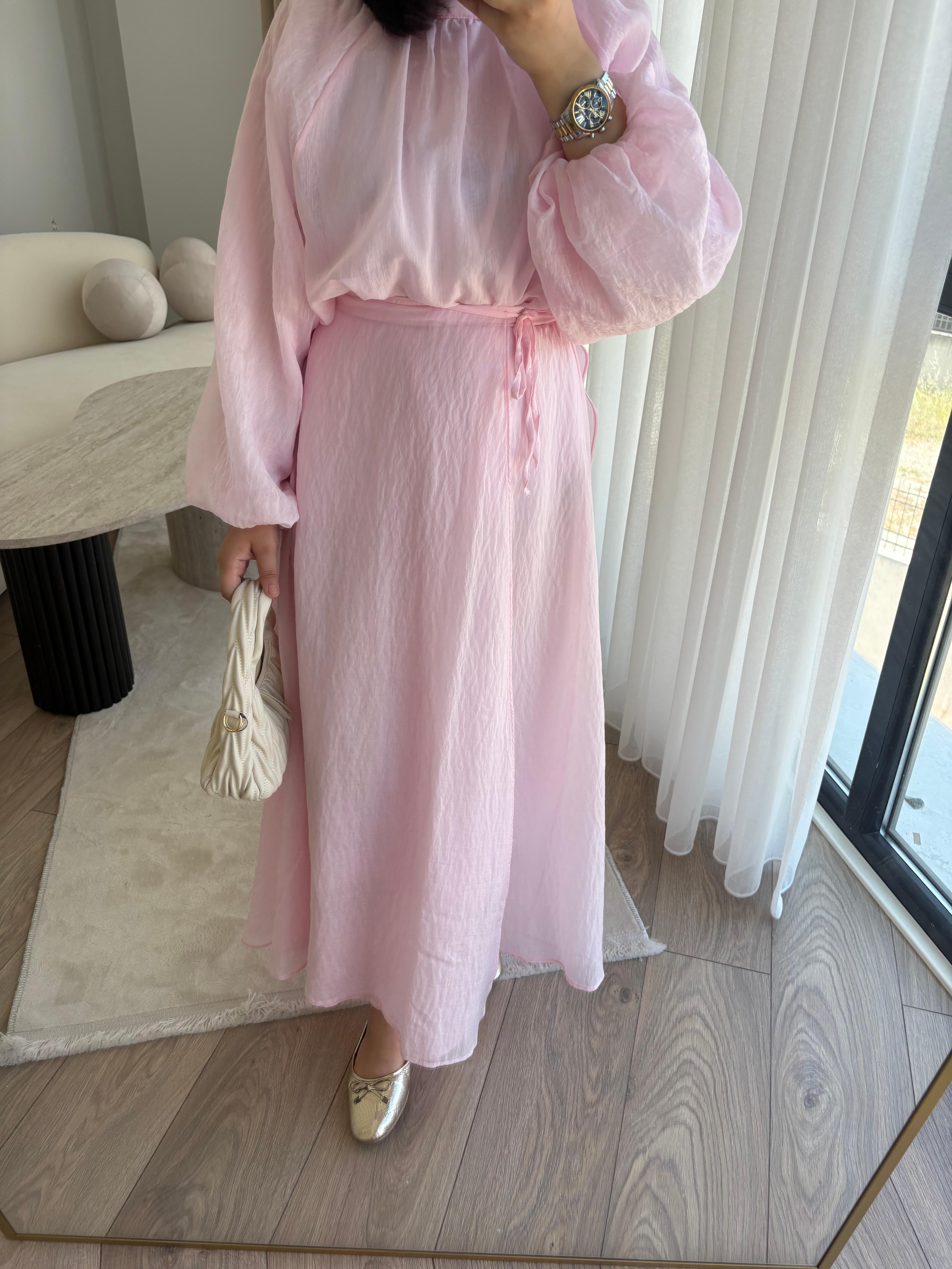 Müslin Pareo Etekli Takım  - Pembe