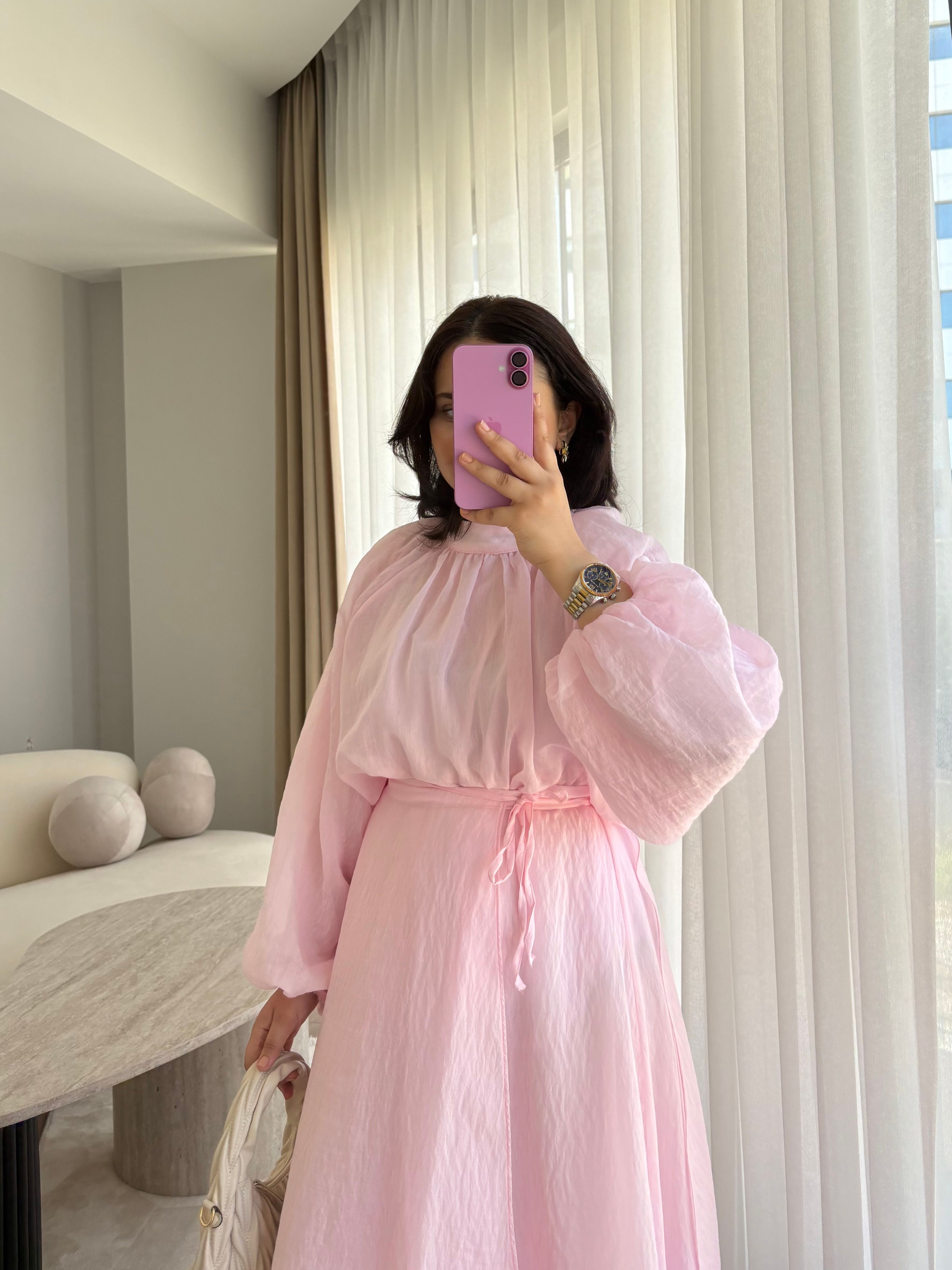 Müslin Pareo Etekli Takım  - Pembe