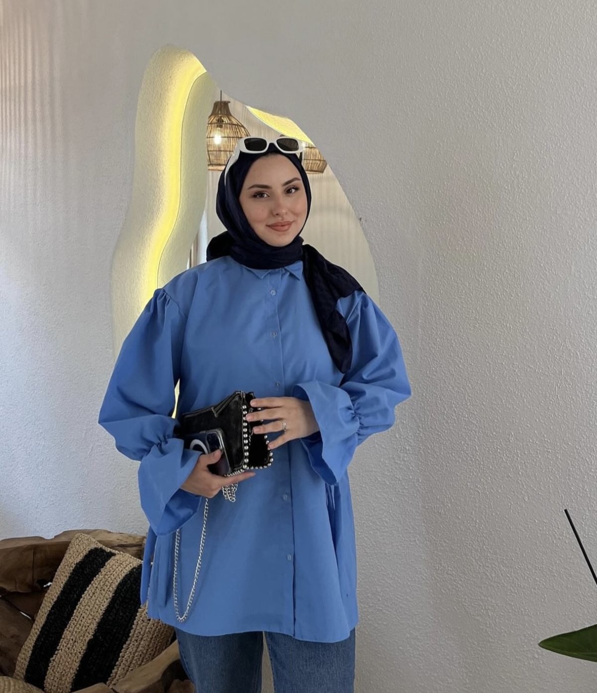 Flora Fırfırlı Gömlek - Mavi