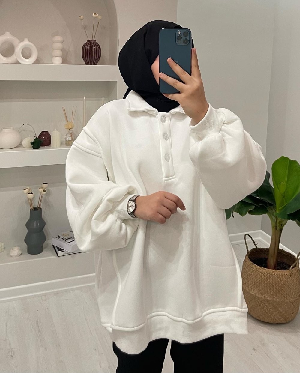 Polo Yaka Sweatshirt  Beyaz