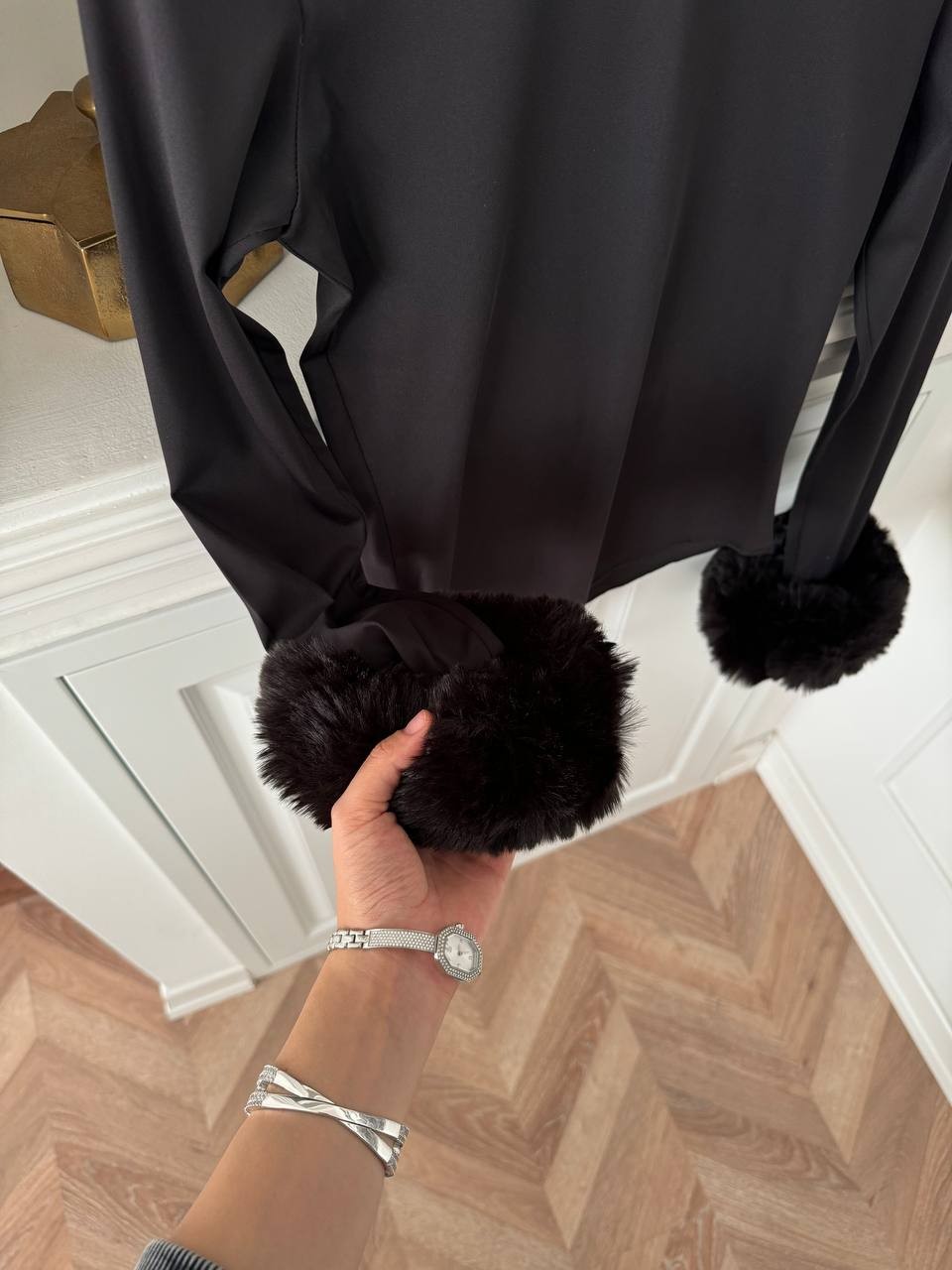 Kürklü Peluş Body - Siyah