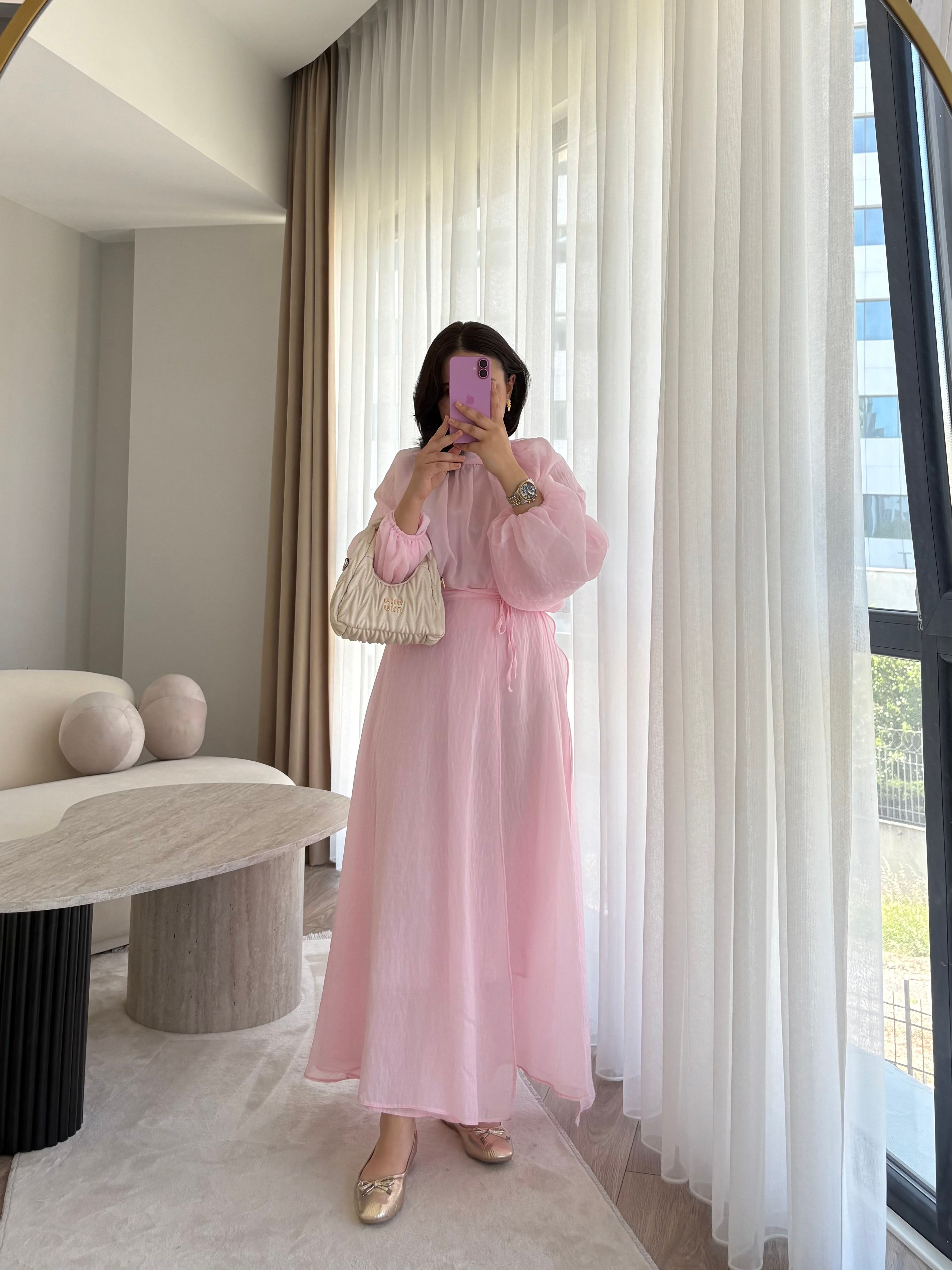 Müslin Pareo Etekli Takım  - Pembe