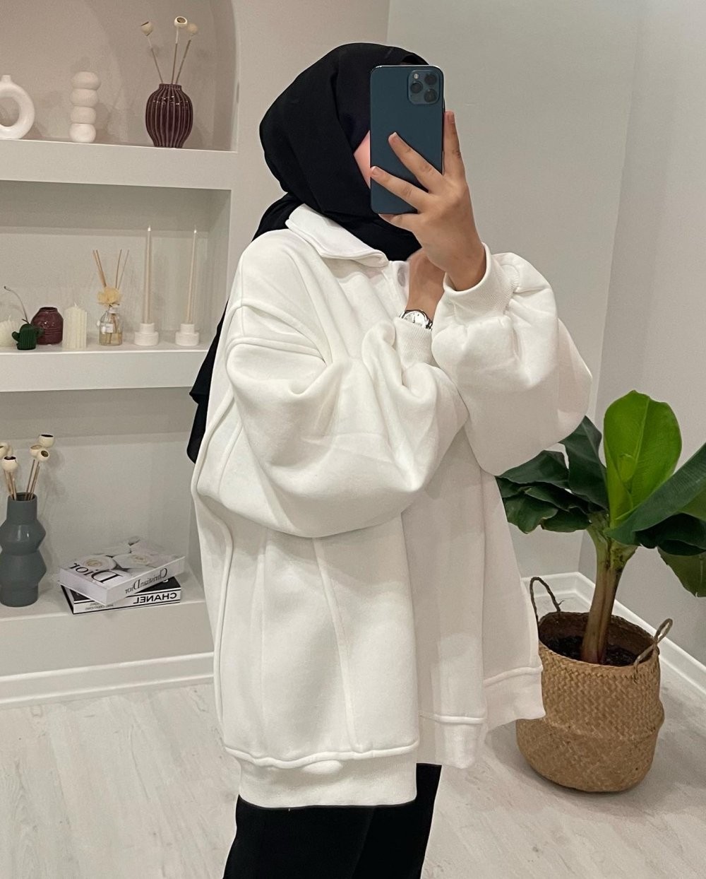 Polo Yaka Sweatshirt  Beyaz